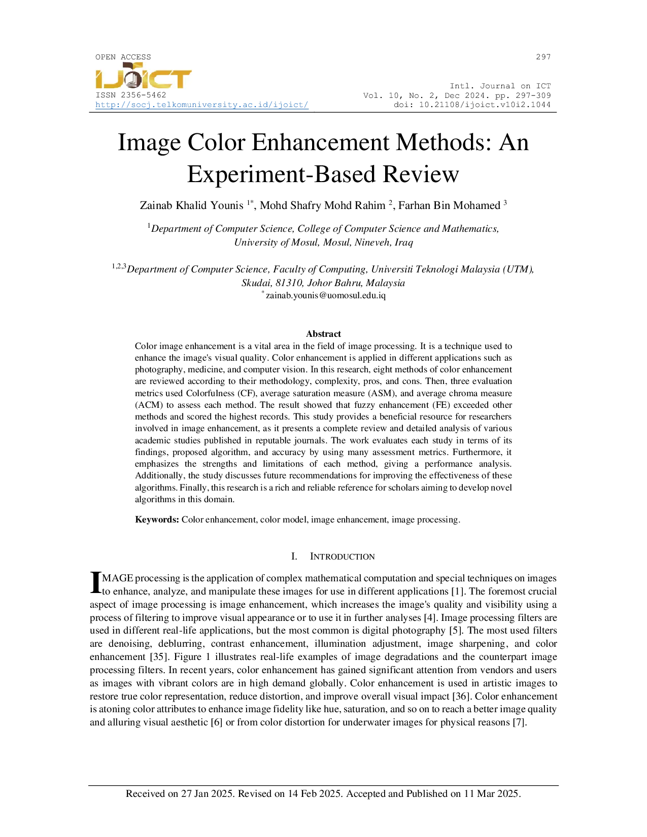 JURIS Image Color Enhancement Methods An Experiment Based Review