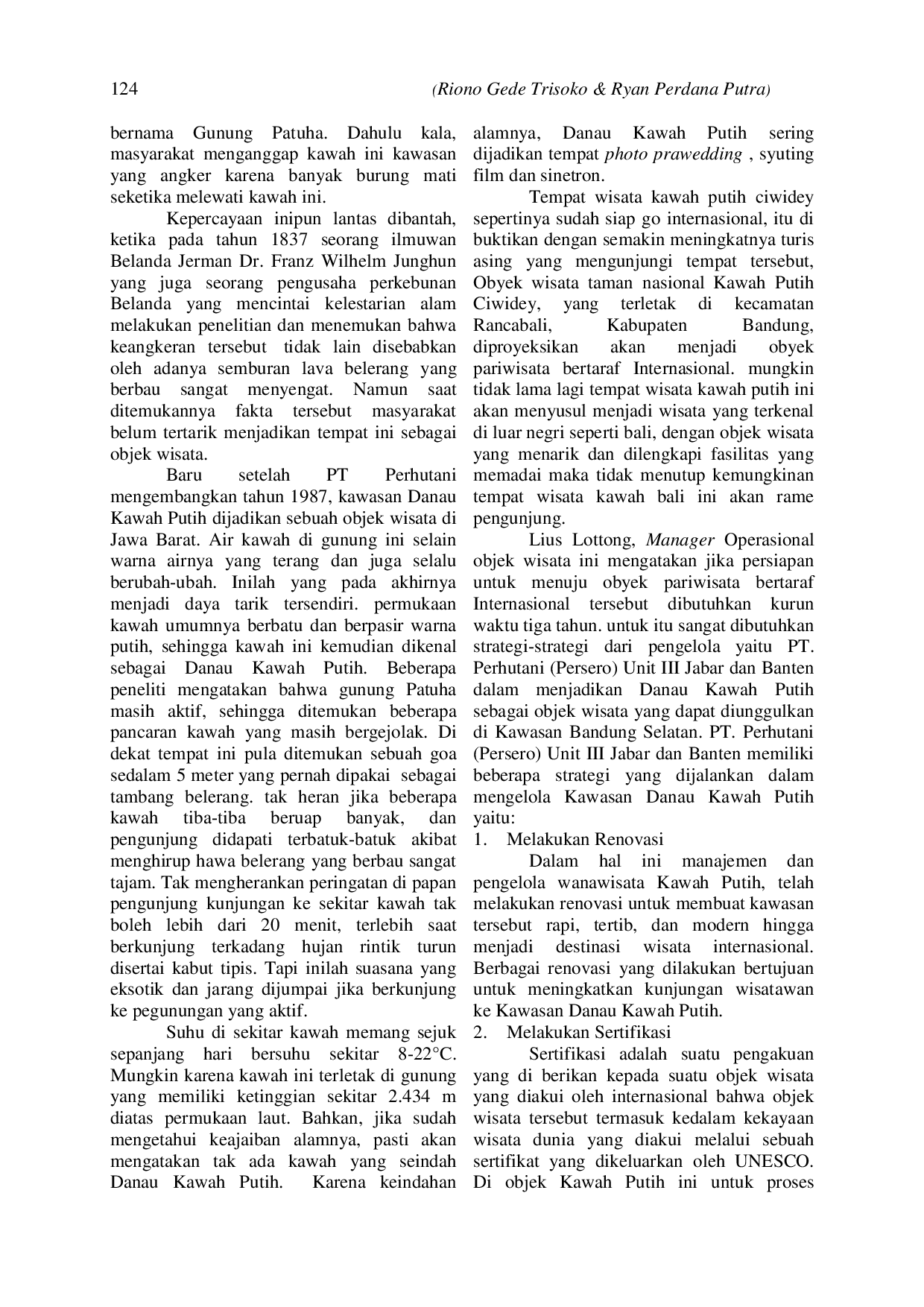 juris Strategi Pengelolaan Danau Kawah Putih Sebagai Objek Wisata di Kawasan Ciwidey oleh PT Perhutani Persero Unit III Bandung