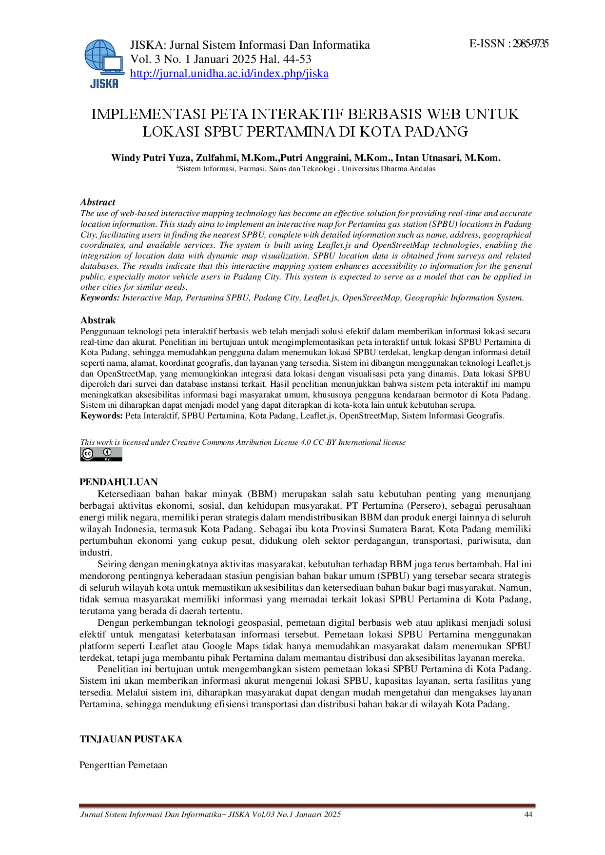 juris Implementasi Peta Interaktif Berbasis Web Untuk Lokasi Spbu Pertamina Di Kota Padang