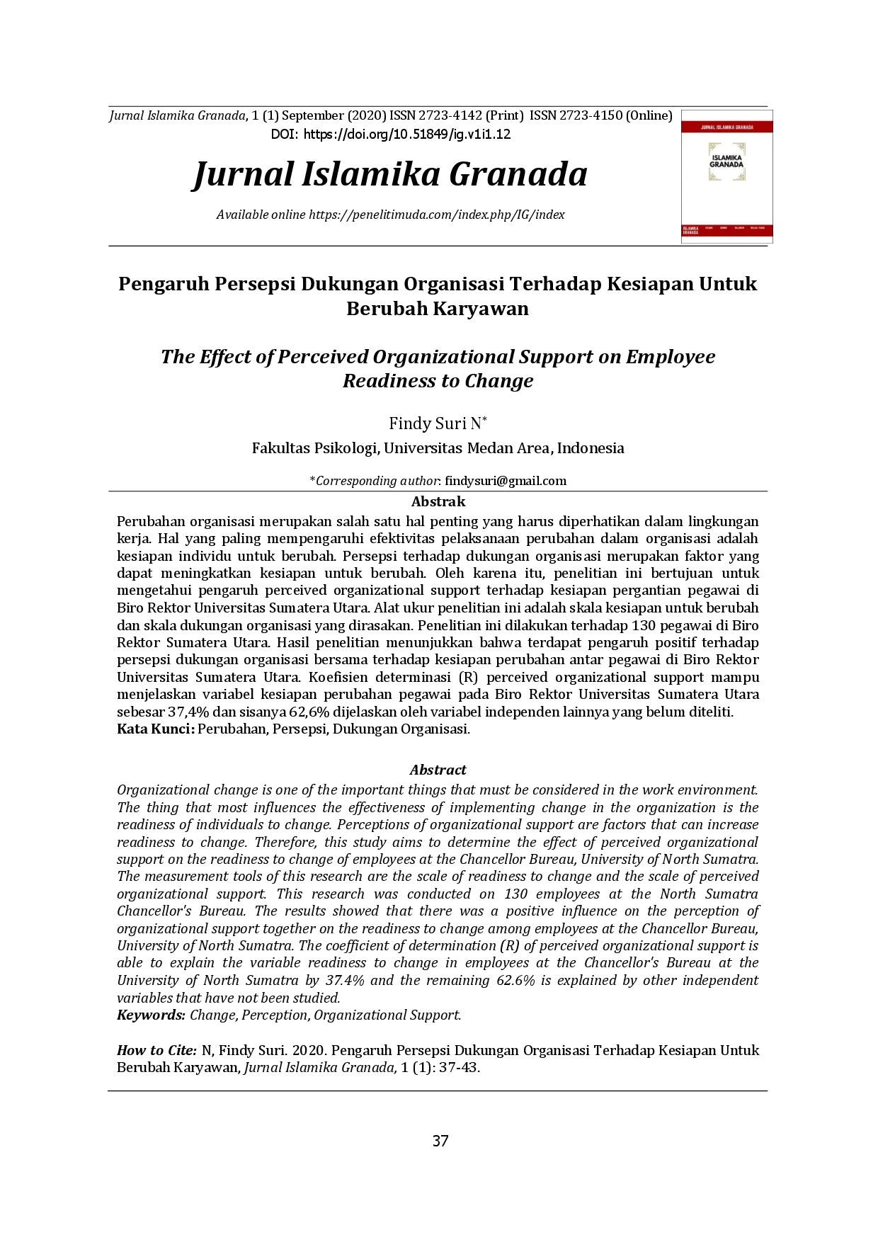 juris Pengaruh Persepsi Dukungan Organisasi Terhadap Kesiapan Untuk Berubah Karyawan