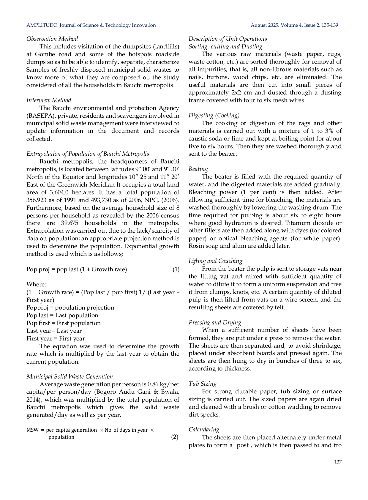 JURIS Conversion of Solid Waste into Wealth within Bauchi Metropolis Waste Paper Recycling