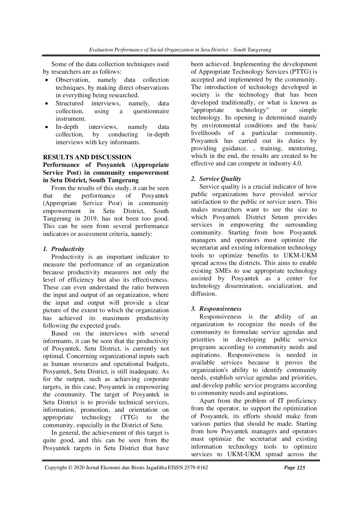 JURIS Evaluation Performance of Social Organization in Setu District South Tangerang