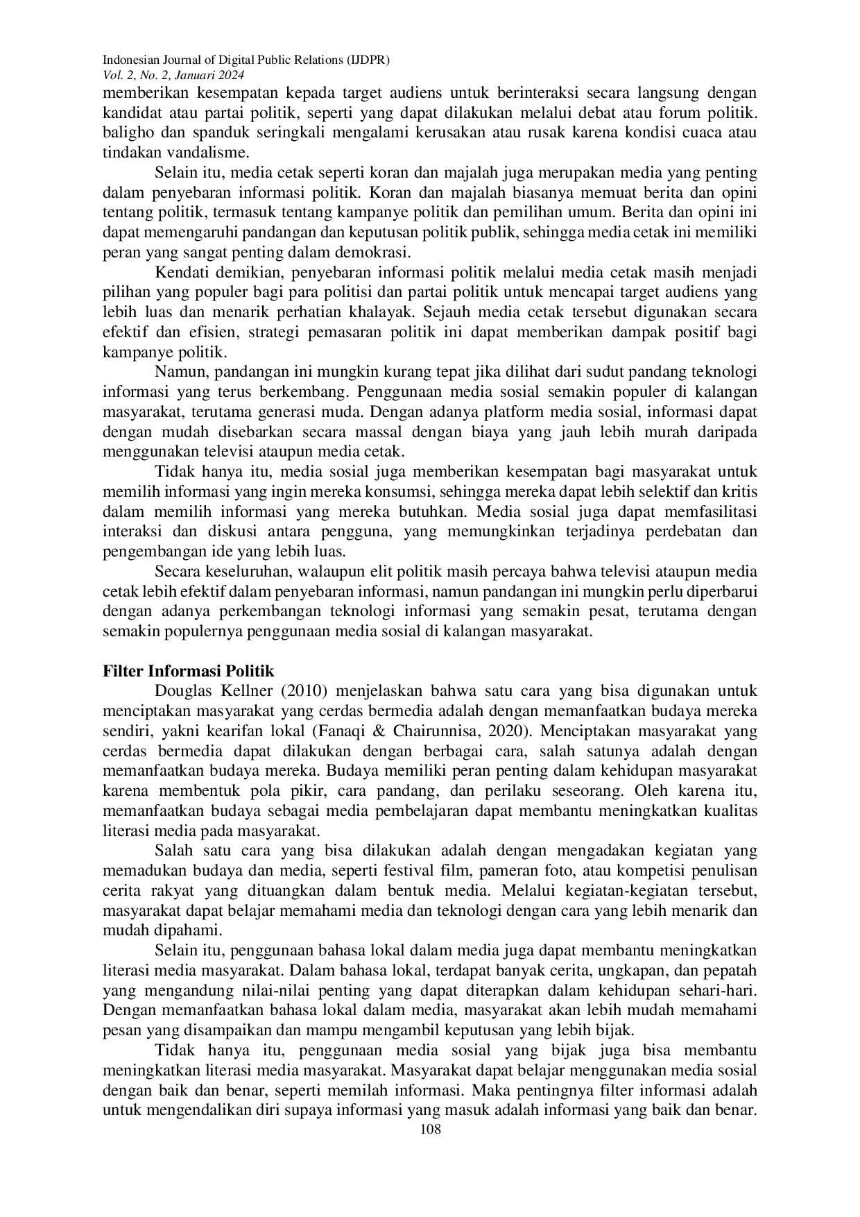 JURIS Literasi Media Dalam Menangkal Informasi Hoaks Jelang Kontestasi Politik 2024