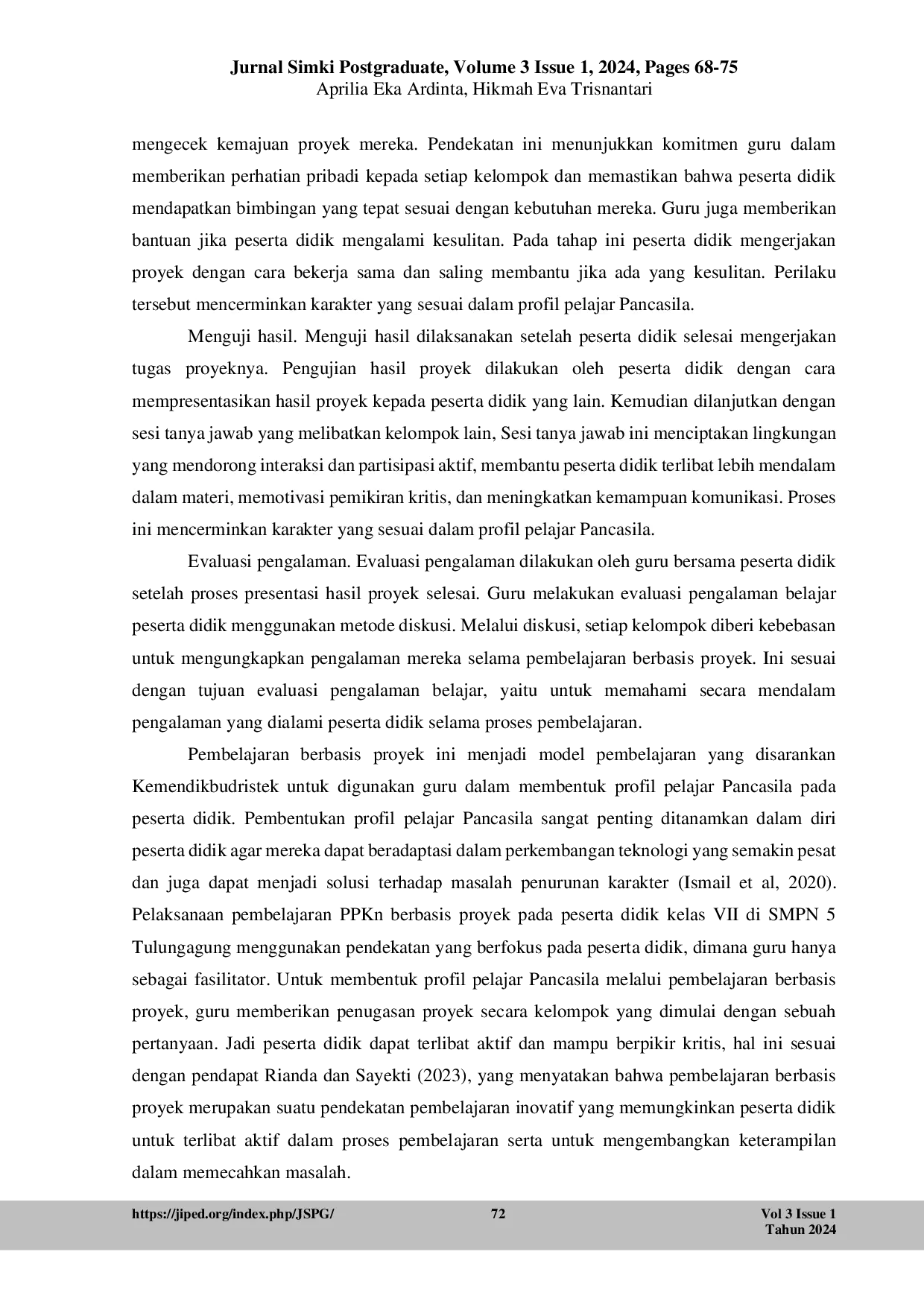 JURIS Pembelajaran PPKn Berbasis Proyek dalam Membentuk Profil Pelajar Pancasila di SMPN 5 Tulungagung