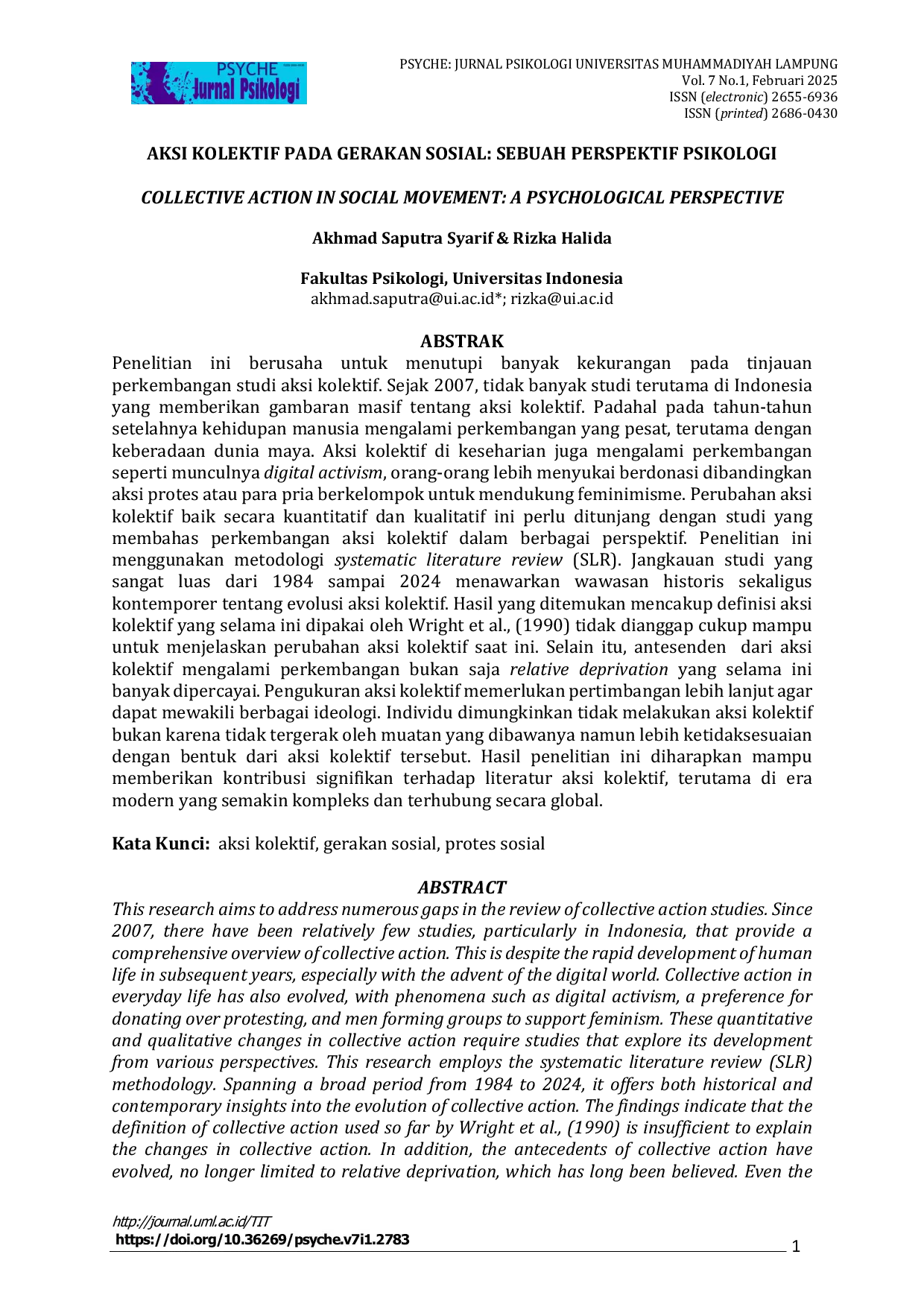 JURIS Aksi Kolektif pada Gerakan Sosial Sebuah Perspektif Psikologi