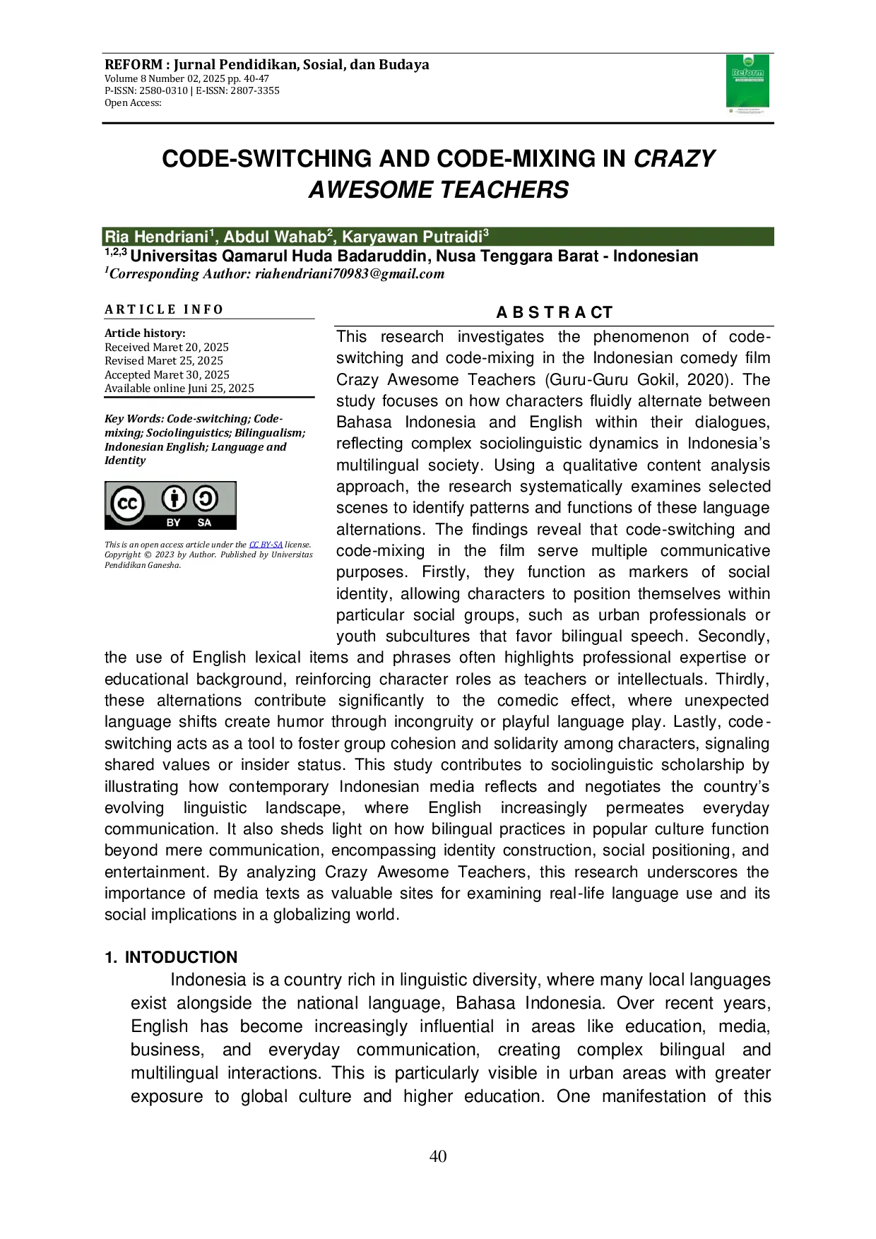 JURIS Code Switching And Code Mixing In Crazy Awesome Teachers