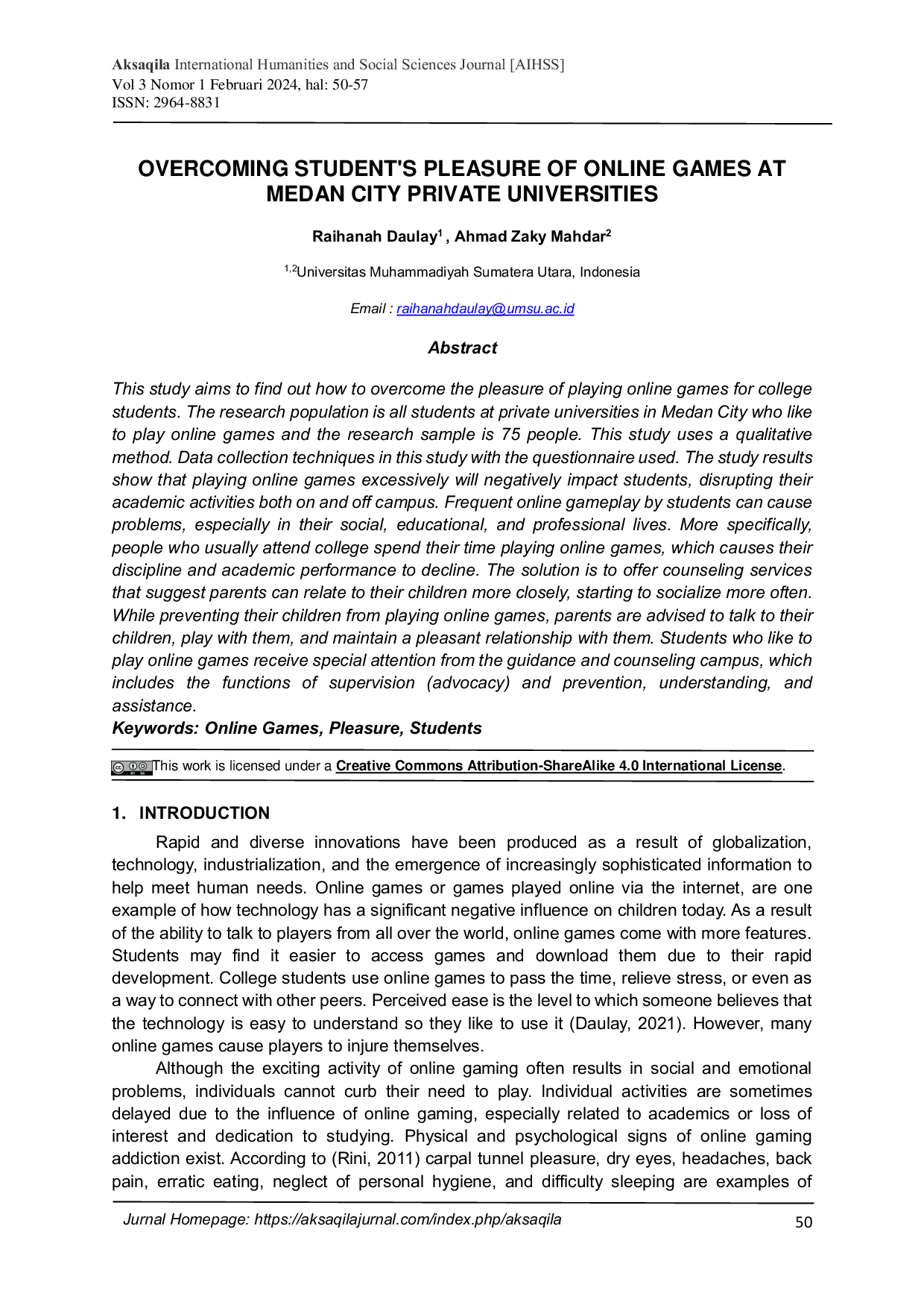 JURIS Overcoming Students Pleasure of Online Games at Medan City Private Universities