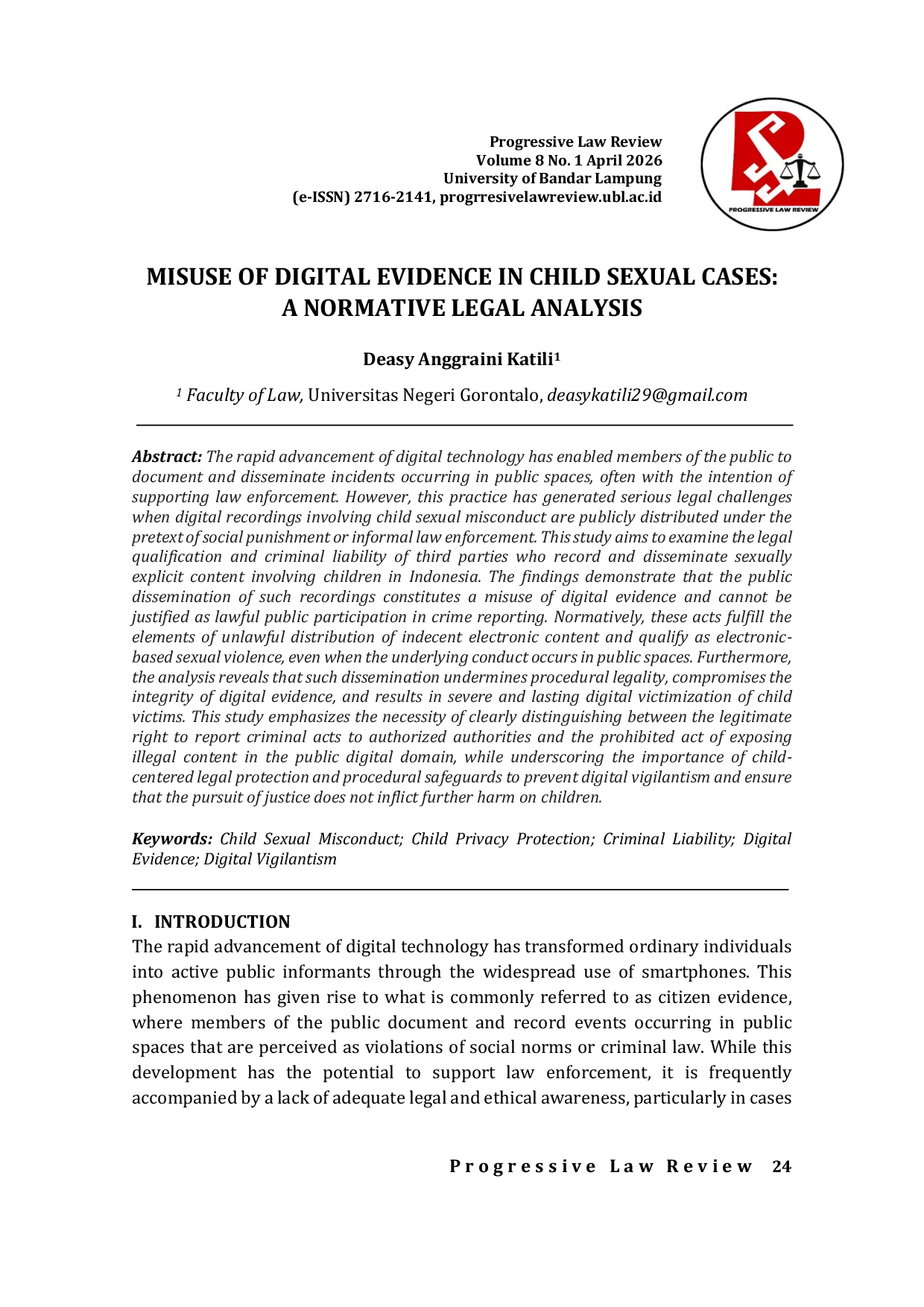 JURIS Misuse of Digital Evidence in Child Sexual Cases A Normative Legal Analysis