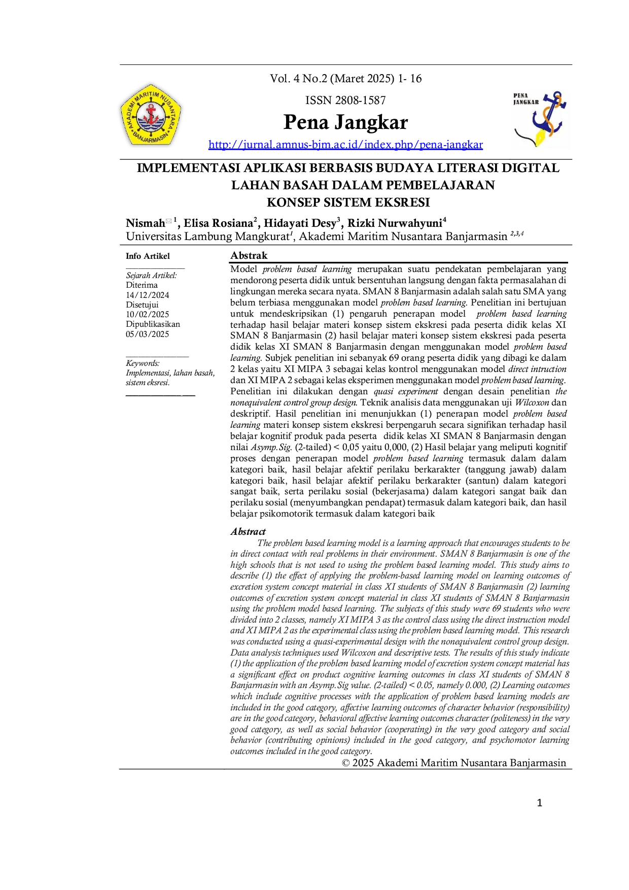 JURIS Implementasi Aplikasi Berbasis Budaya Literasi Digital Lahan Basah Dalam Pembelajaran Konsep Sistem Eksresi