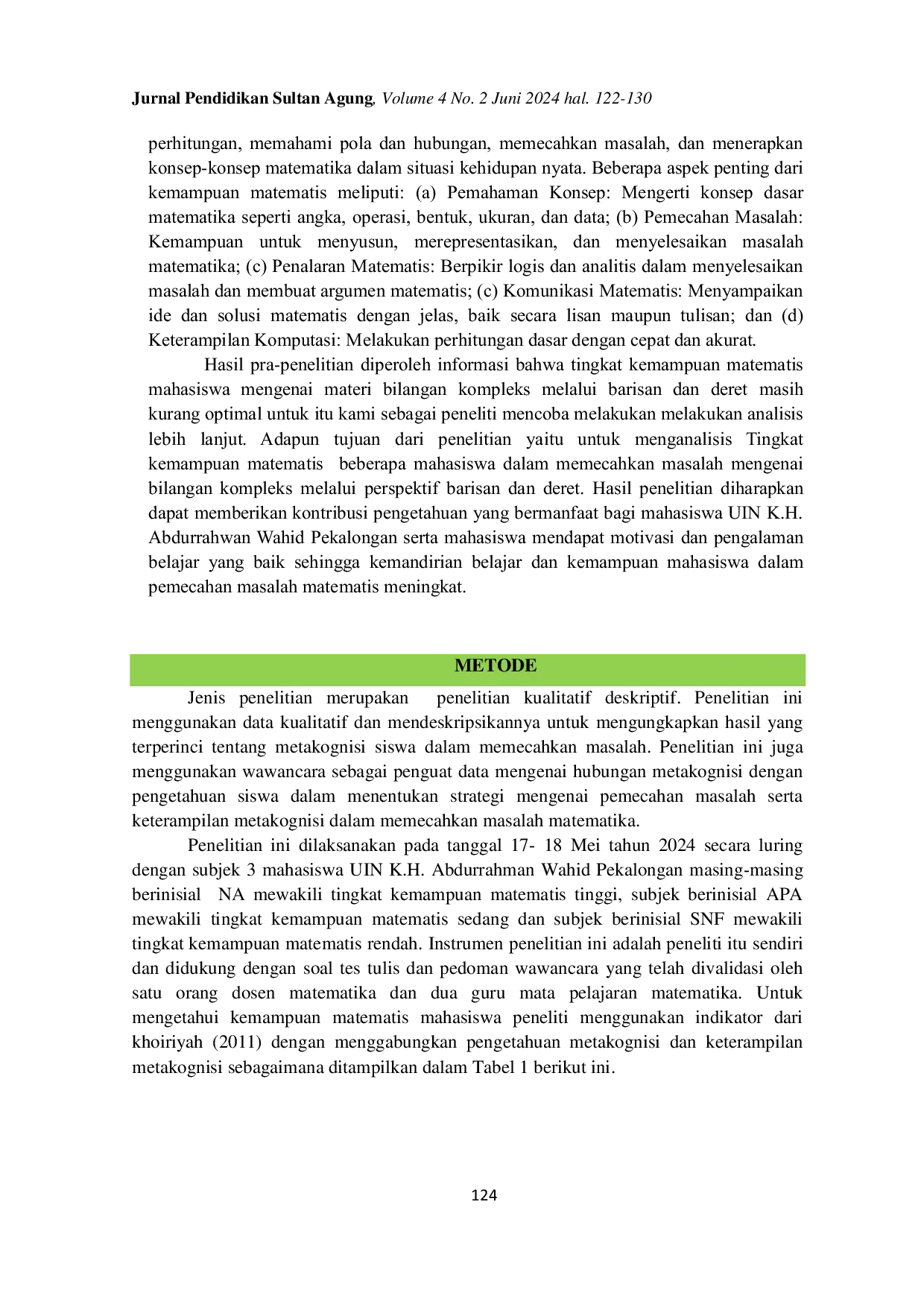 JURIS Analisis Kemampuan Matematis Mahasiswa pada Bilangan Kompleks Melalui Perspektif Barisan dan Deret