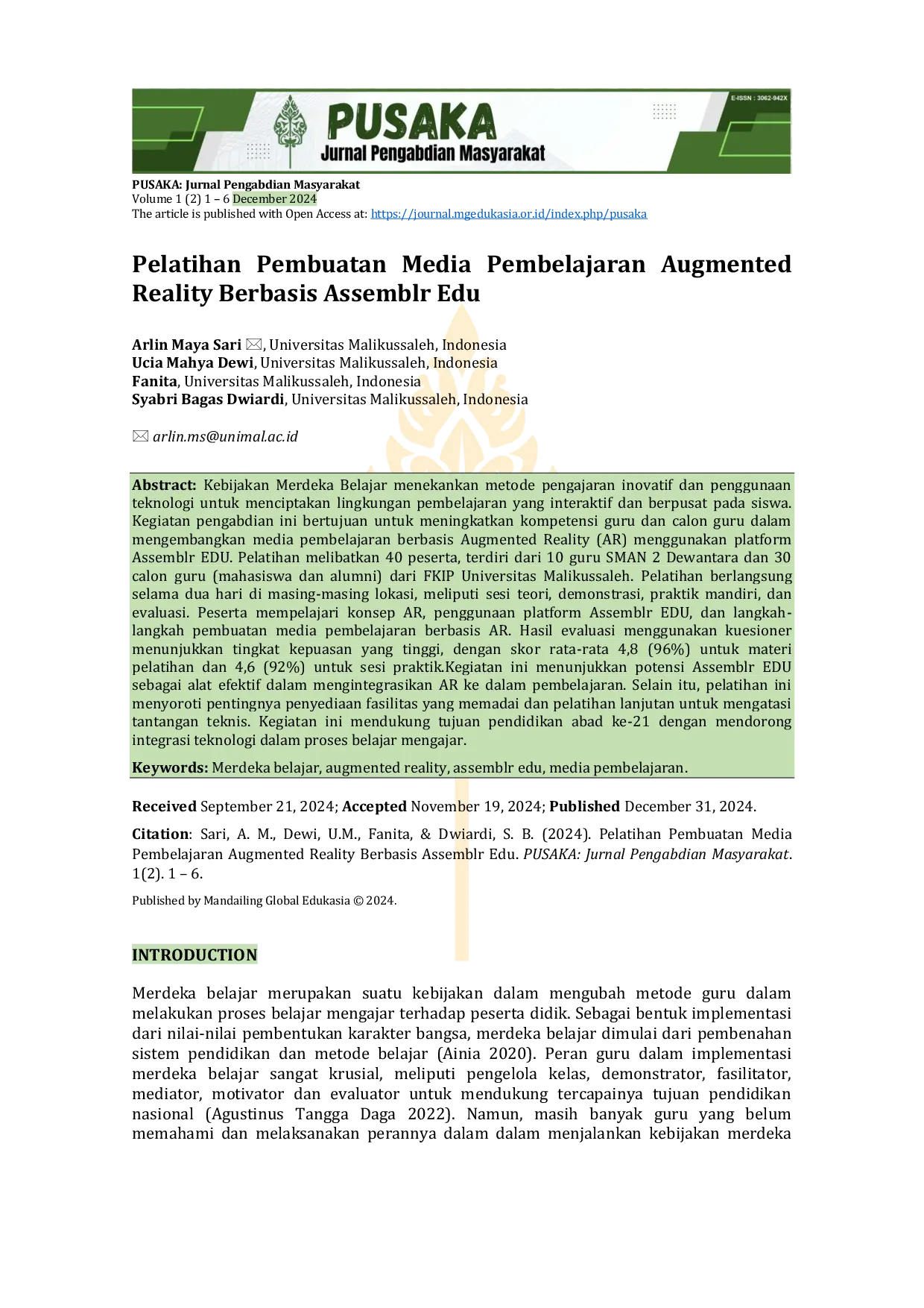 JURIS Pelatihan Pembuatan Media Pembelajaran Augmented Reality Berbasis Assemblr Edu