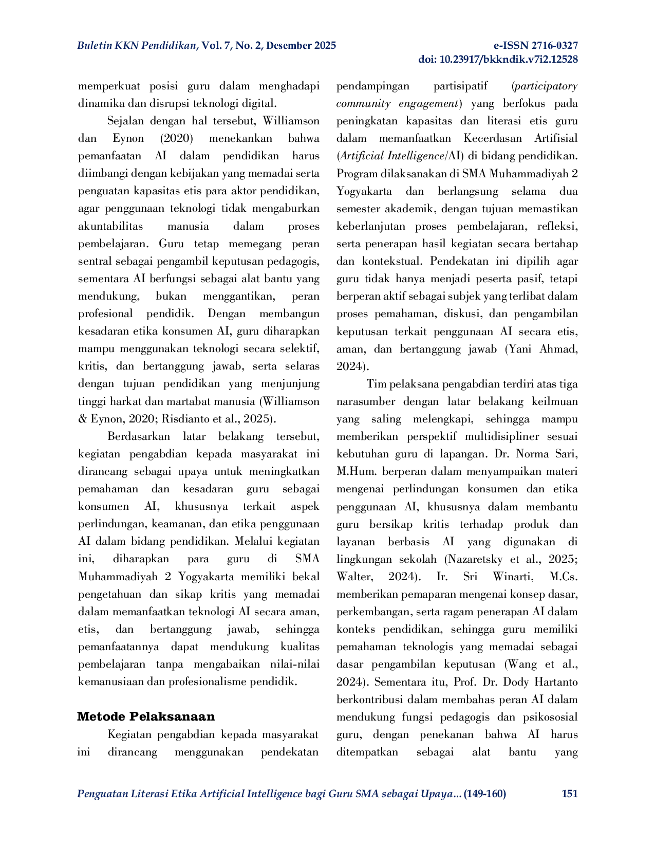 JURIS Penguatan Literasi Etika Artificial Intelligence bagi Guru SMA sebagai Upaya Pemanfaatan Teknologi untuk Pendidikan