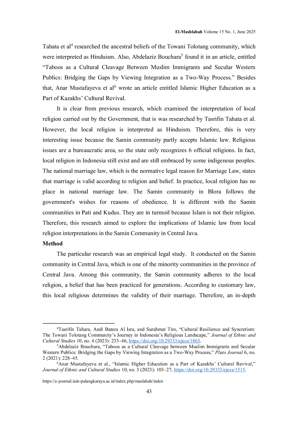JURIS Islamic Law and Local Religious Interpretations in the Samin Community of Central Java