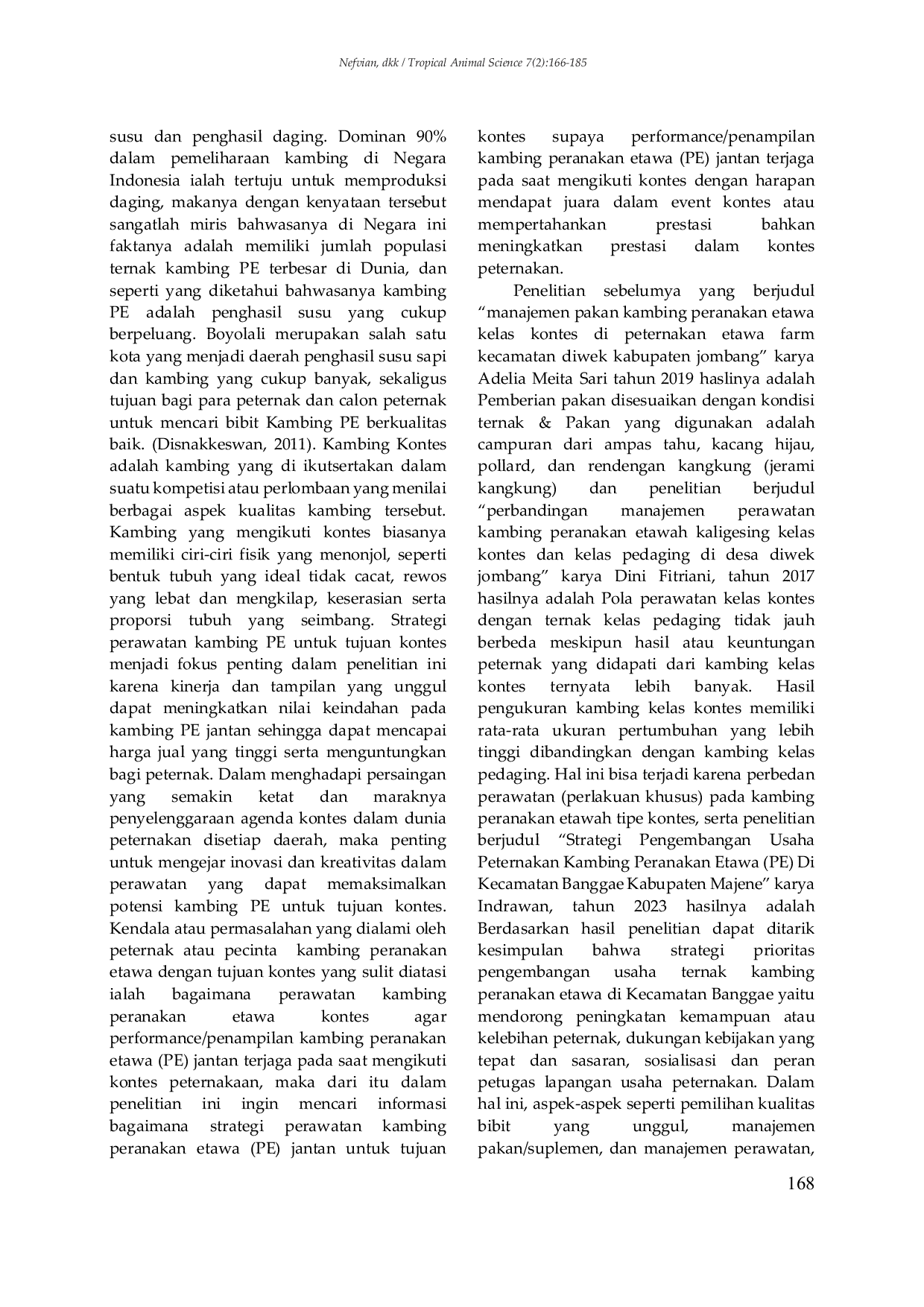 JURIS Strategi Perawatan Kambing Peranakan Etawa PE Jantan untuk Tujuan Kontes Peternakan di NRJ Farm Boyolali