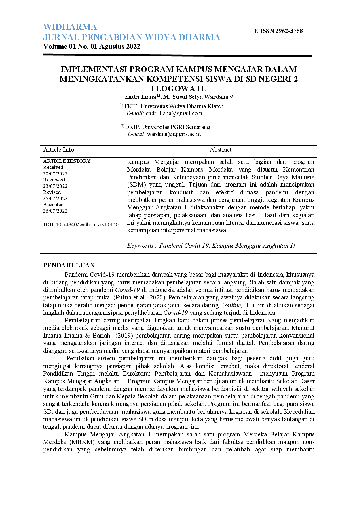 juris Implementasi Program Kampus Mengajar dalam Meningkatkan Kompetensi Siswa di SD Negeri 2 Tlogowatu