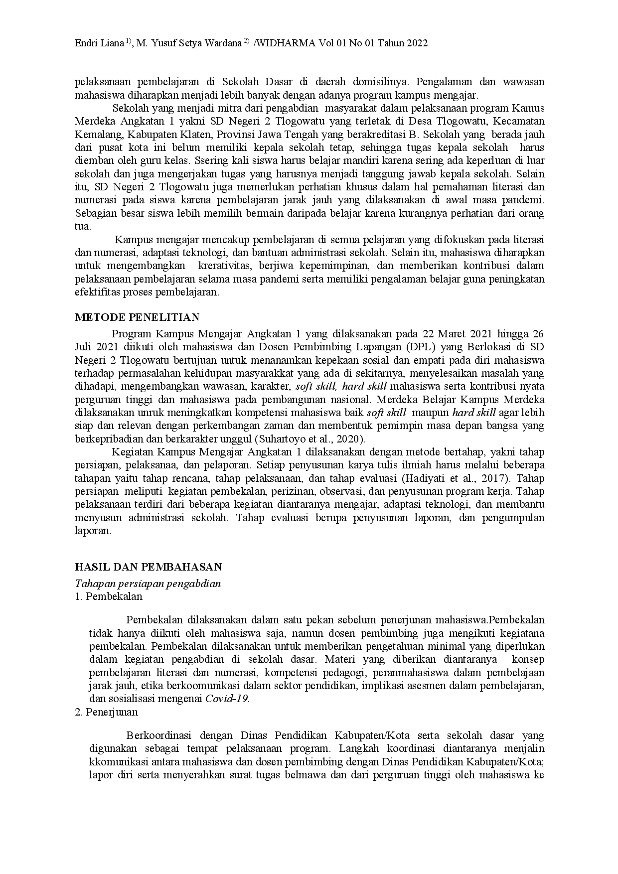 juris Implementasi Program Kampus Mengajar dalam Meningkatkan Kompetensi Siswa di SD Negeri 2 Tlogowatu