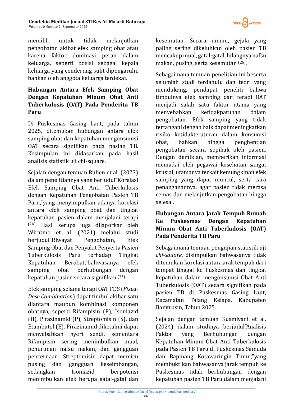 JURIS Analisis Kepatuhan Minum Obat Anti Tuberkulosis OAT Pada Penderita TBC Paru