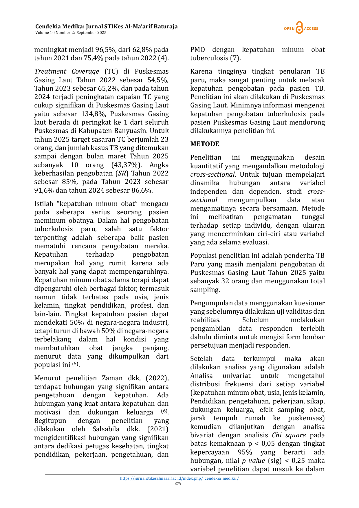 JURIS Analisis Kepatuhan Minum Obat Anti Tuberkulosis OAT Pada Penderita TBC Paru