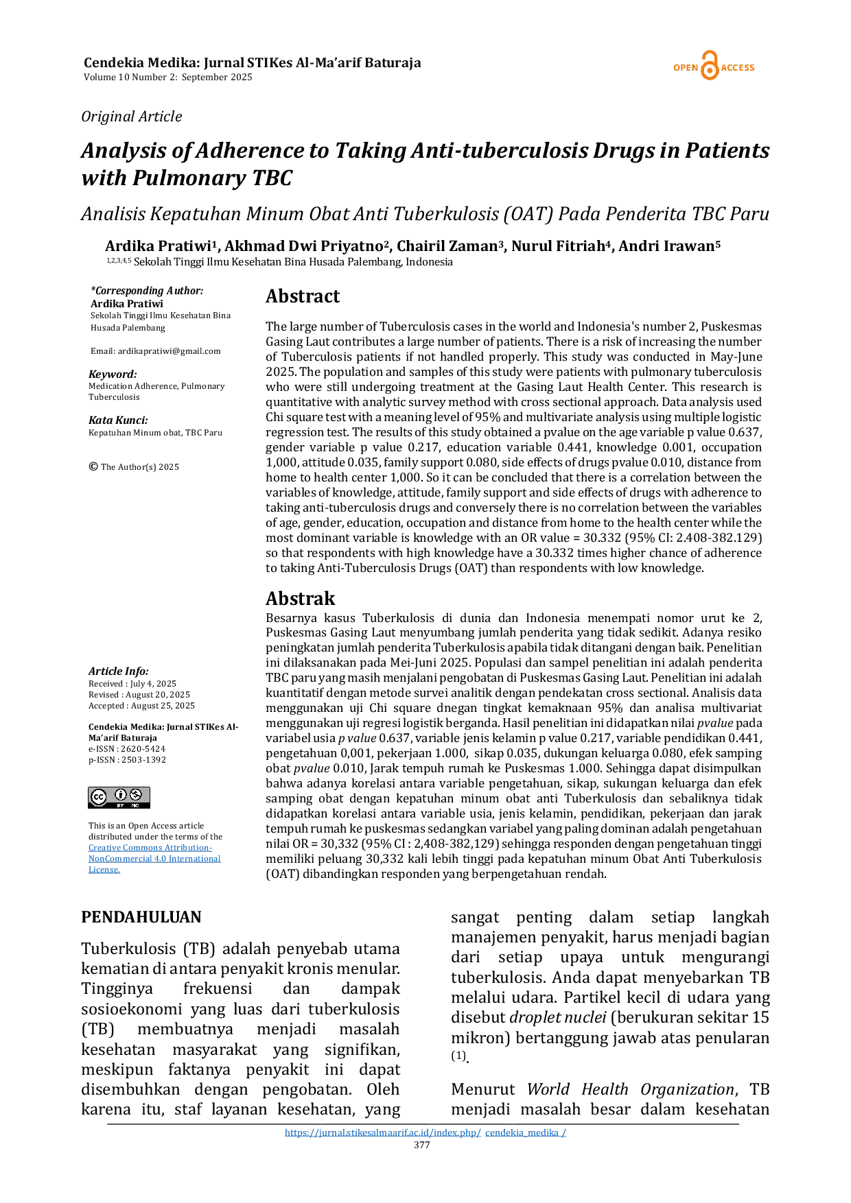 JURIS Analisis Kepatuhan Minum Obat Anti Tuberkulosis OAT Pada Penderita TBC Paru
