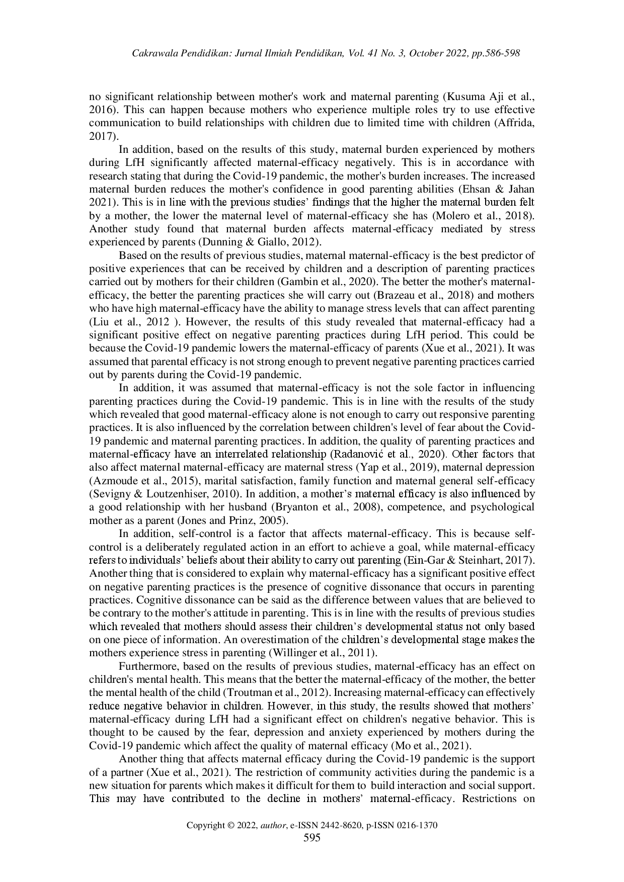 juris The effect of mother s burden on learning from home maternal efficacy and maternal care practices on emotion and negative behavior of children aged 5 6 years