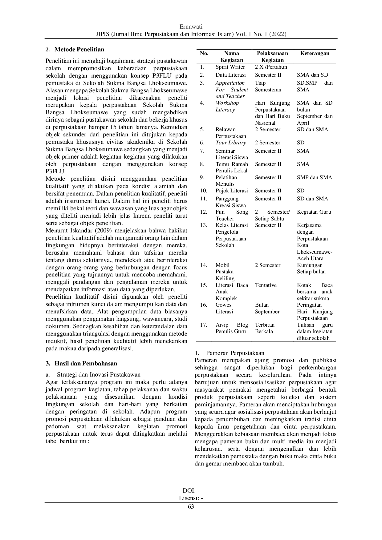 juris Strategi Pustakawan Sekolah dalam Mempromosikan Perpustakaan dengan Konsep P3FLU Studi Kasus pada Perpustakaan Sekolah Sukma Bangsa Lhokseumawe