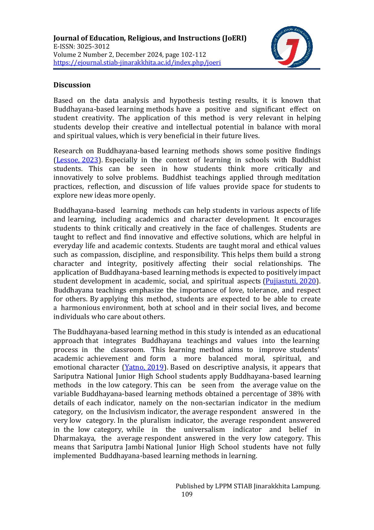 JURIS Cultivating Creativity in Buddhist Students through Buddhayana Based Learning Methods