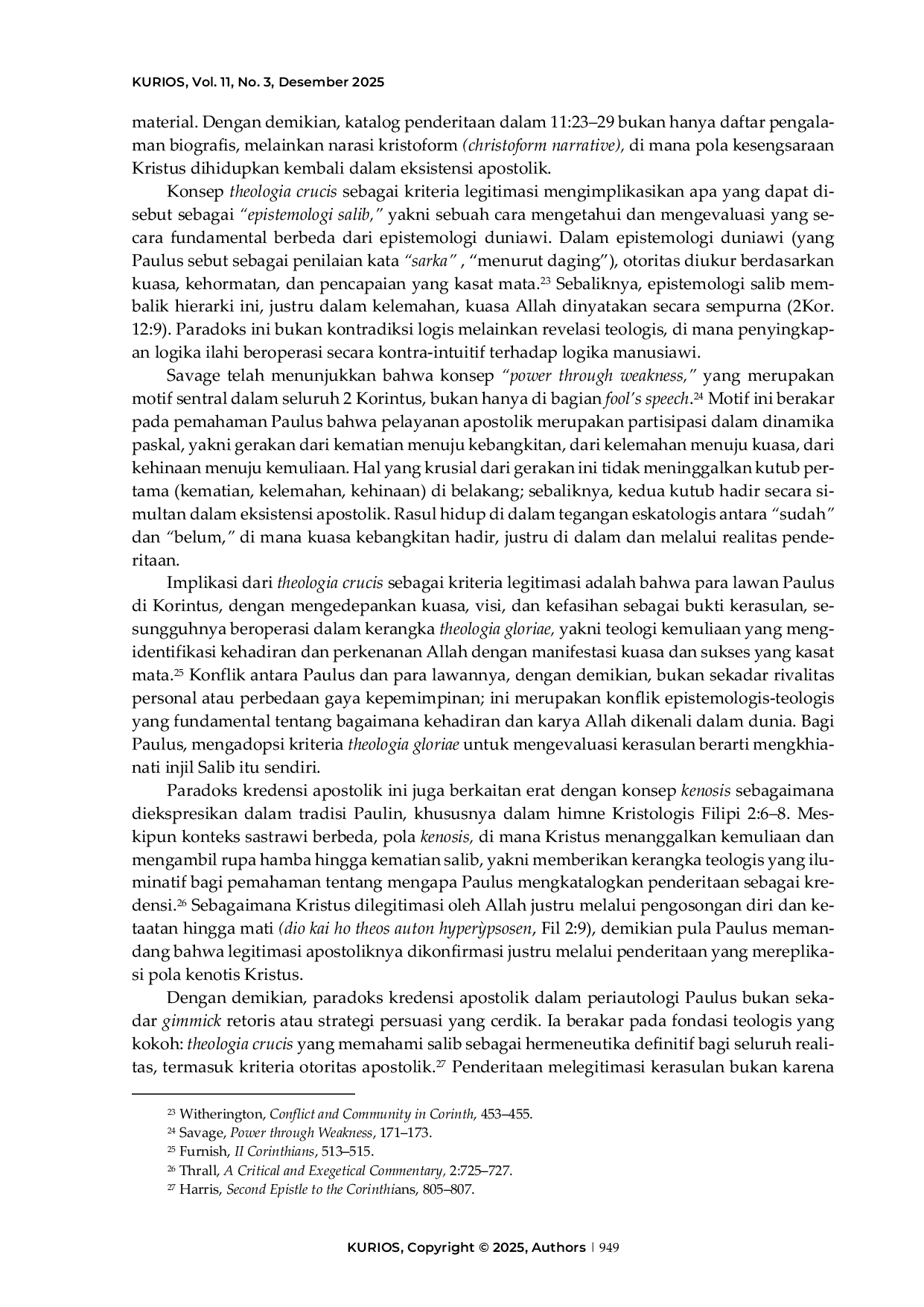 JURIS Paradoks kredensi apostolik Penderitaan sebagai retorika legitimasi dalam periautologi Paulus menurut 2 Korintus 11 23 29
