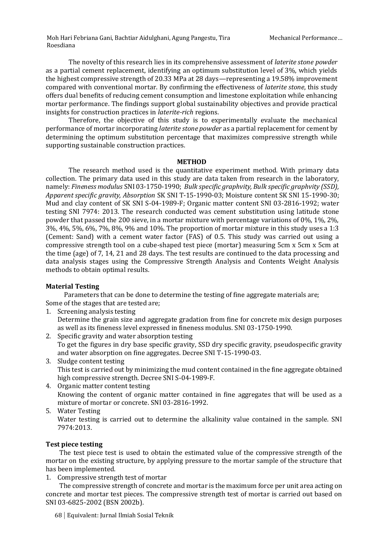 JURIS Mechanical Performance of Mortar with Partial Replacement of Cement by Laterite Stone Powder