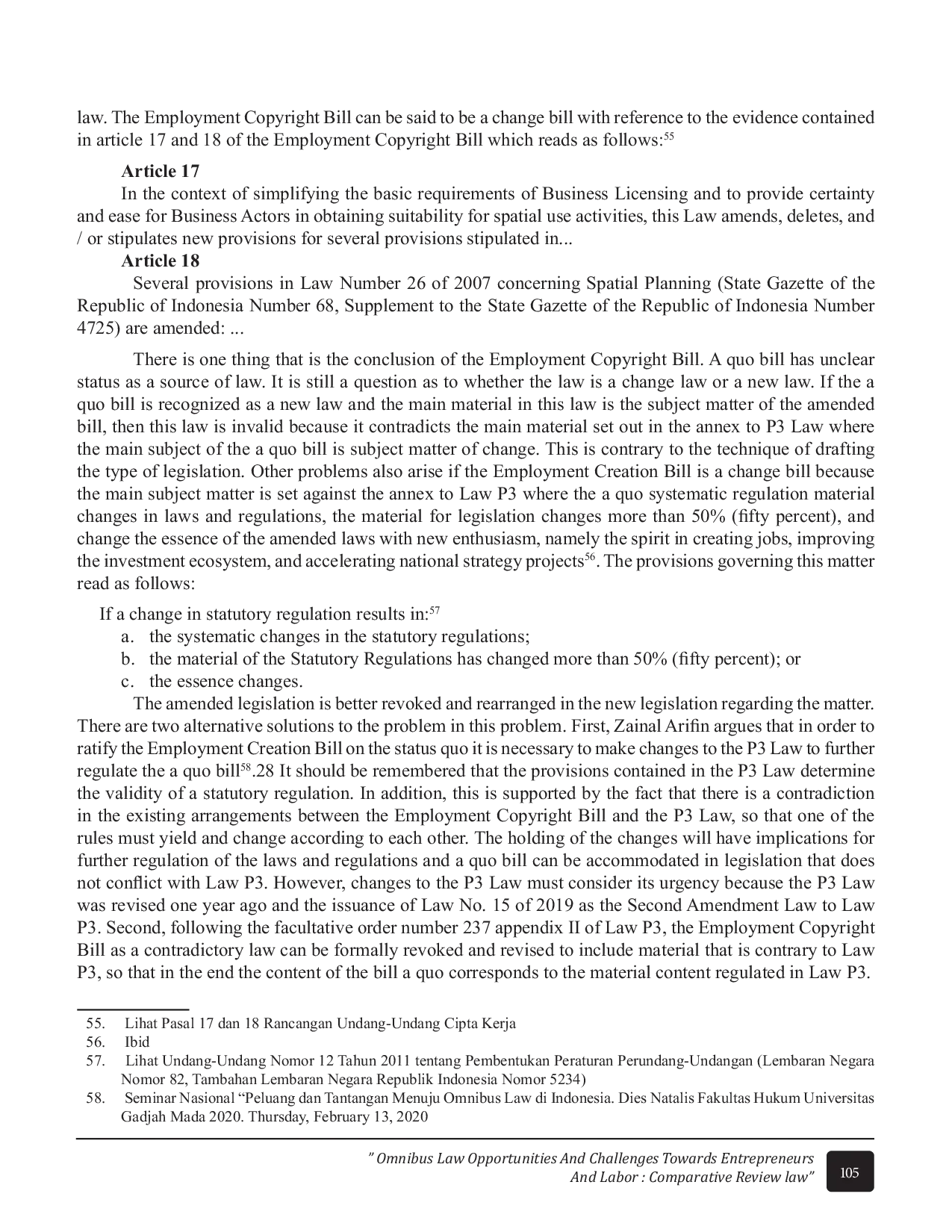 JURIS Omnibus Law Opportunities and Challenges Towards Entrepreneurs and Labor Comparative Review Law