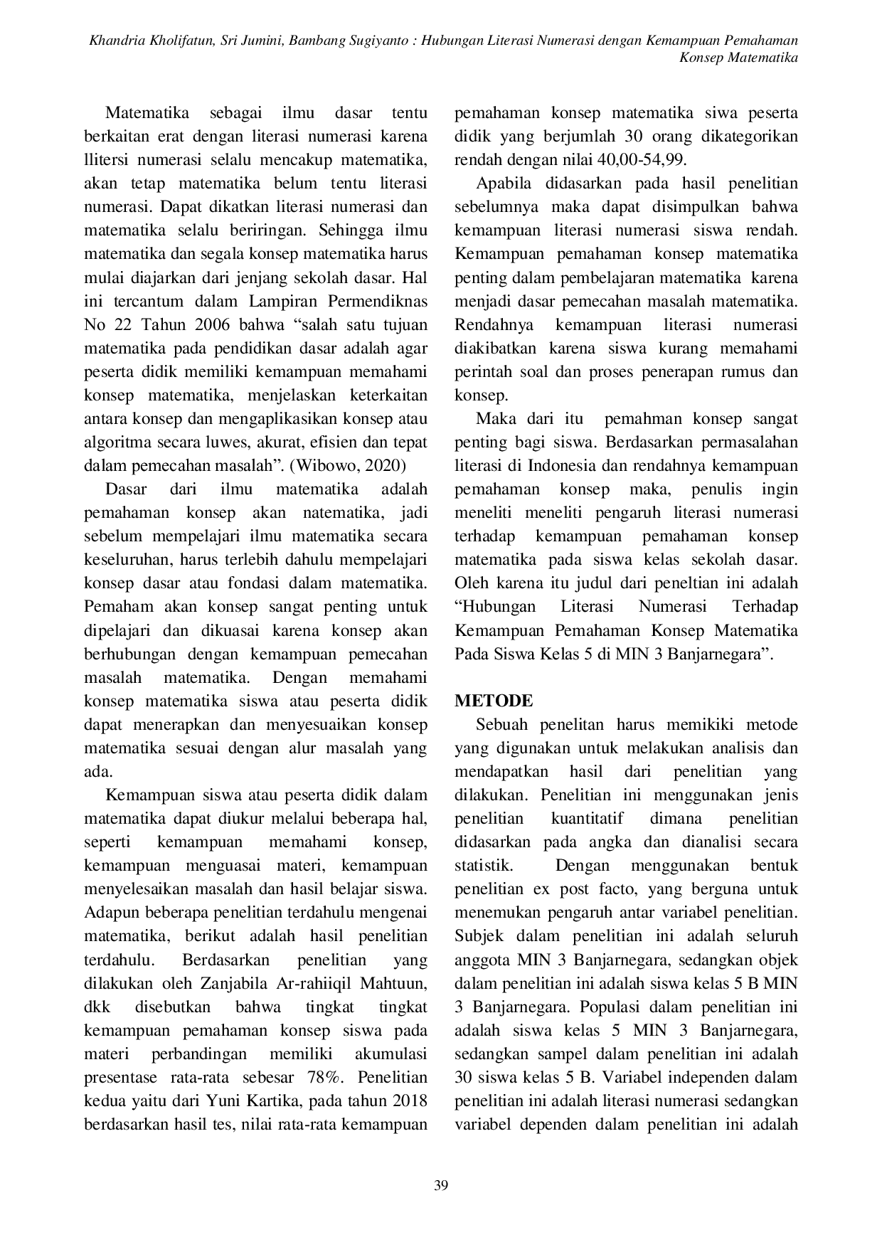JURIS Hubungan literasi numerasi terhadap Kemampuan pemahaman konsep matematika pada siswa kelas 5 B MIN 3 Banjarnegara