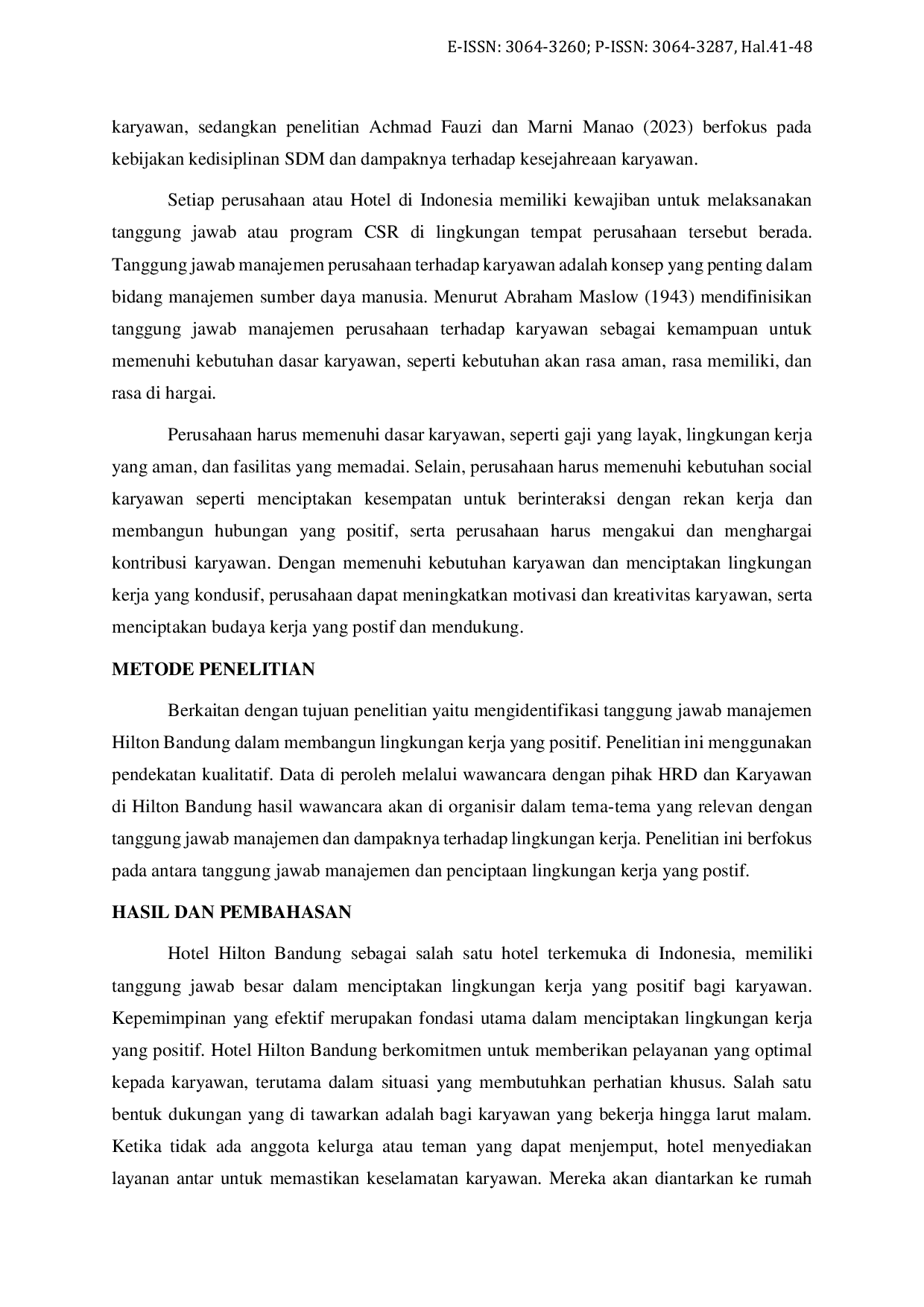 JURIS Tanggung Jawab Manajemen Hotel Hilton Bandung Dalam Membangun Lingkungan Kerja yang Positif bagi Karyawan