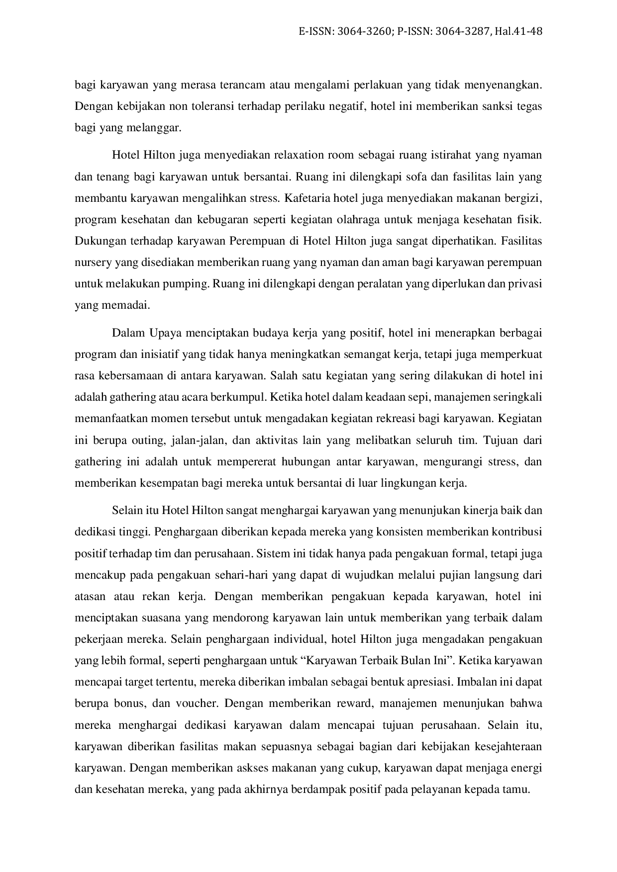 JURIS Tanggung Jawab Manajemen Hotel Hilton Bandung Dalam Membangun Lingkungan Kerja yang Positif bagi Karyawan