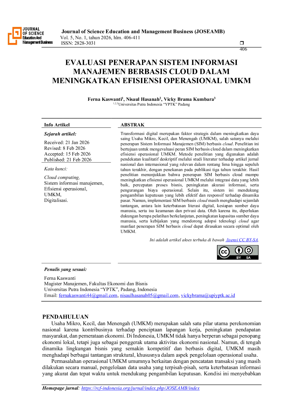 JURIS Evaluasi Penerapan Sistem Informasi Manajemen Berbasis Cloud Dalam Meningkatkan Efisiensi Operasional UMKM