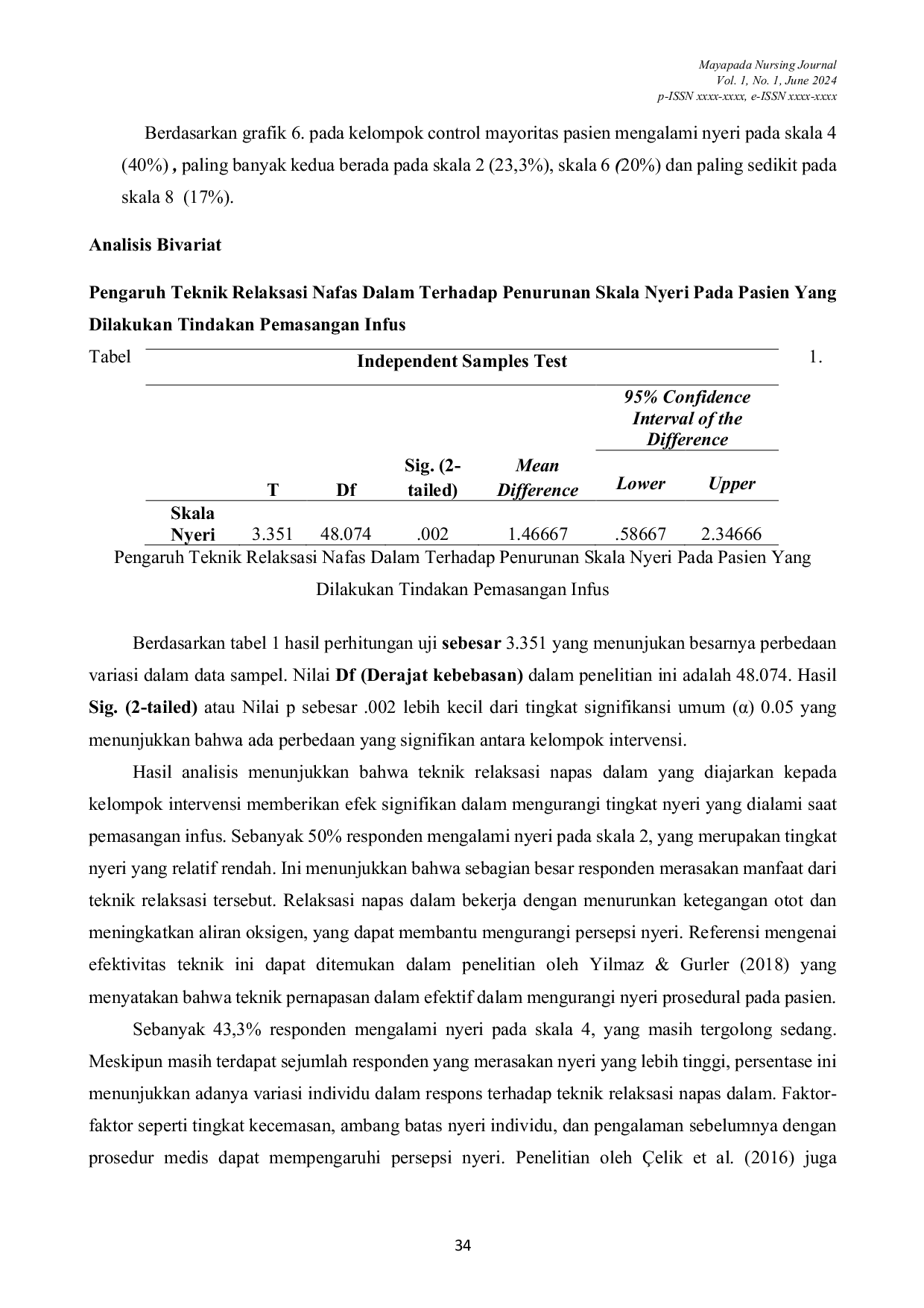 JURIS Pengaruh Teknik Relaksasi Nafas Dalam Terhadap Penurunan Skala Nyeri Pada Pasien Yang Dilakukan Tindakan Pemasangan Infus Di Ruangan Bougenville Di Rumah Sakit Marinir Cilandak