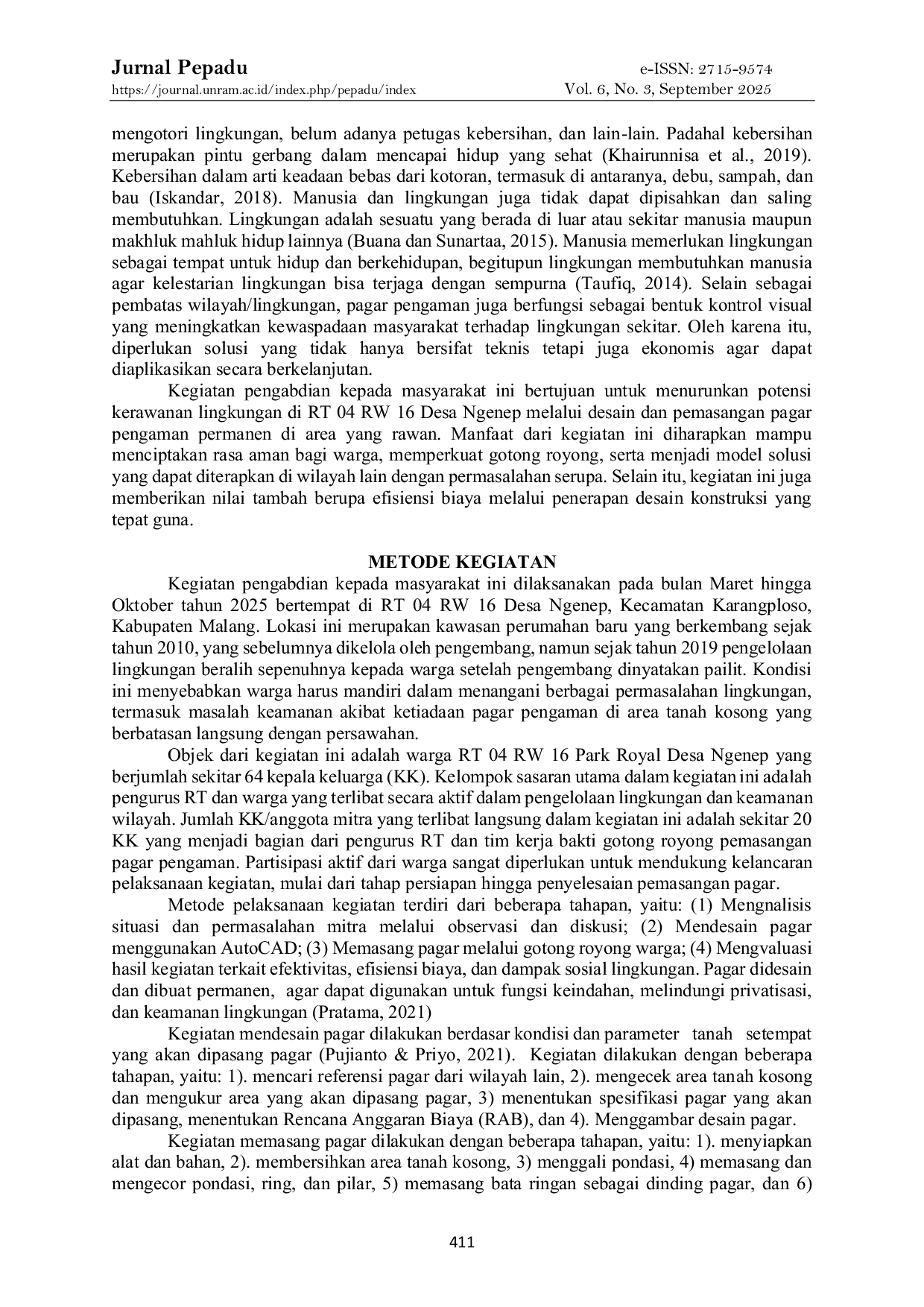 JURIS Upaya Penurunan Potensi Kerawanan Lingkungan Melalui Pemasangan Pagar Pengaman Di Desa Ngenep Kec Karangploso Kab Malang