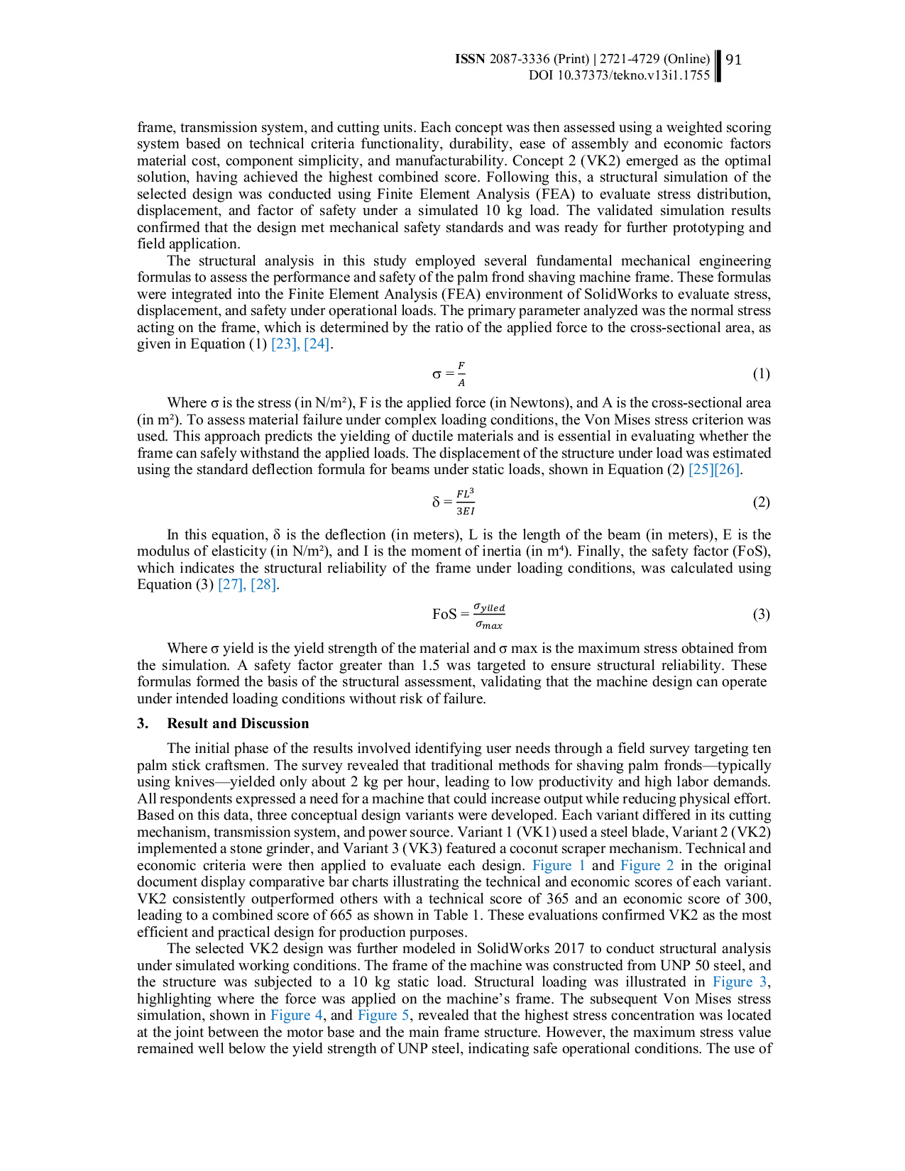 JURIS Design and Structural Analysis of a 100 kg h Palm Frond Shaving Machine Using SolidWorks