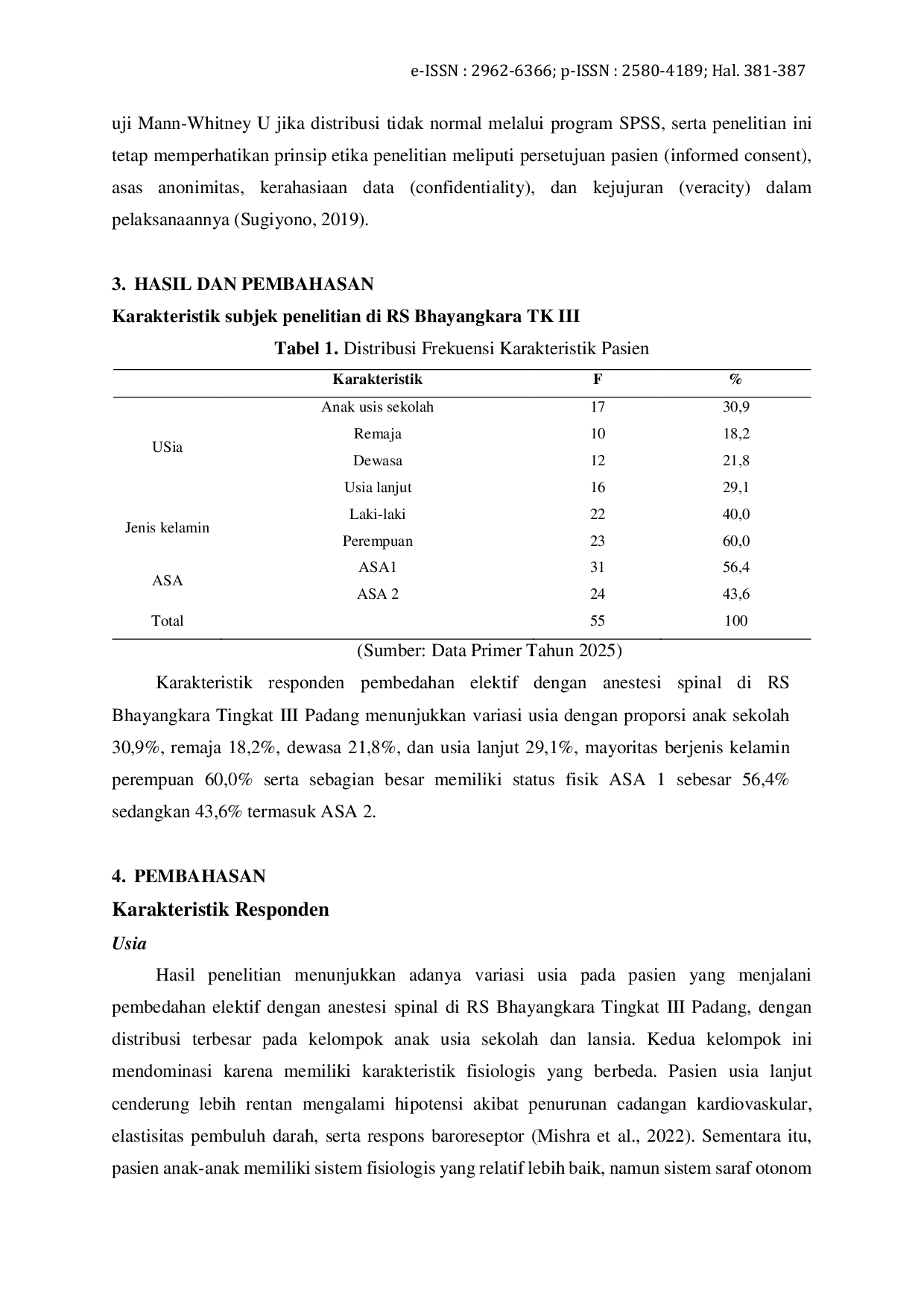 JURIS Pengaruh Posisi Trendelenburg dengan Posisi Supine terhadap Hipotensi Pasca Spinal Anestesi di RS Bhayangkara TK III Padang