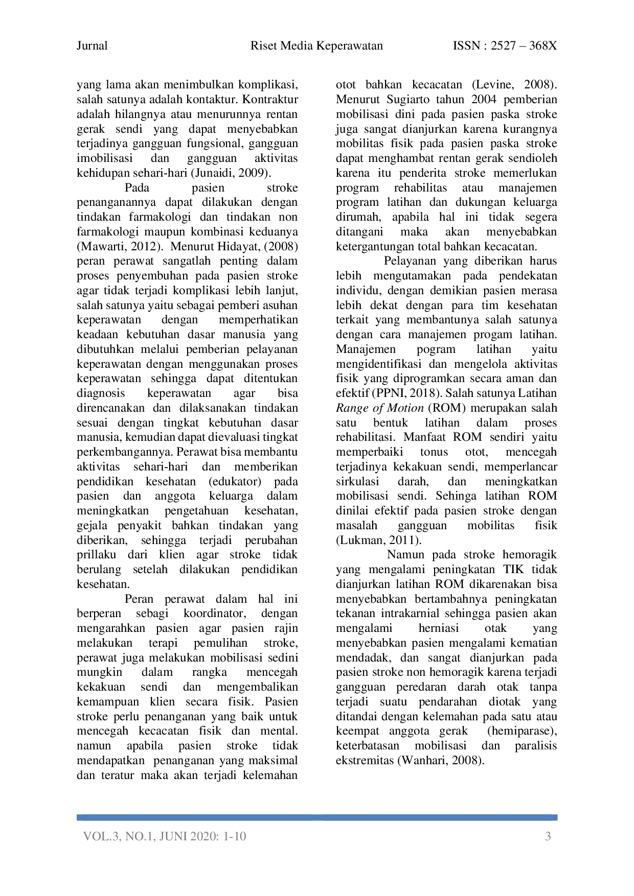 JURIS Peningkatan Mobilitas Fisik dengan Manajemen Program Latihan Pada Pasien Stroke Non Haemoragik
