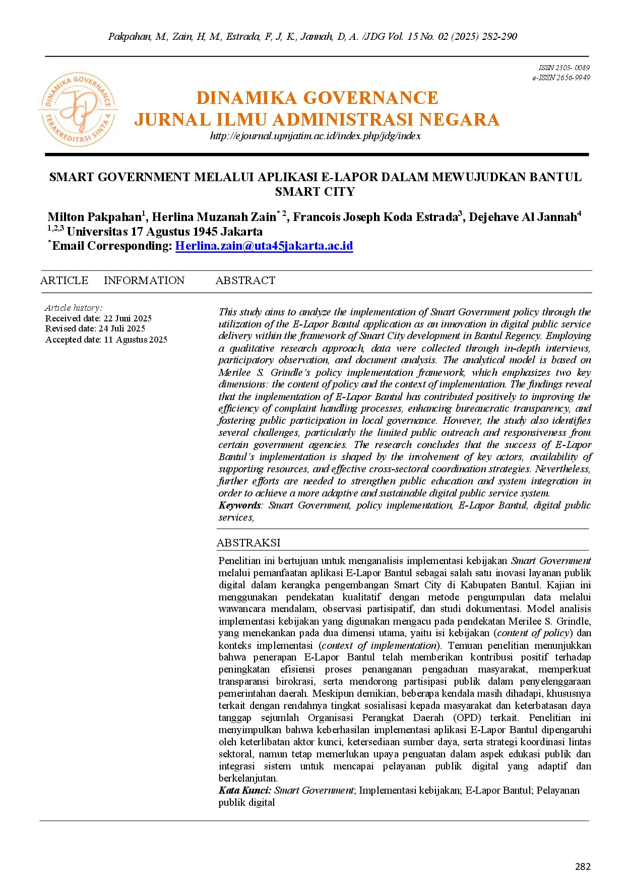 juris Smart Government Melalui Aplikasi E Lapor Dalam Mewujudkan Bantul Smart City