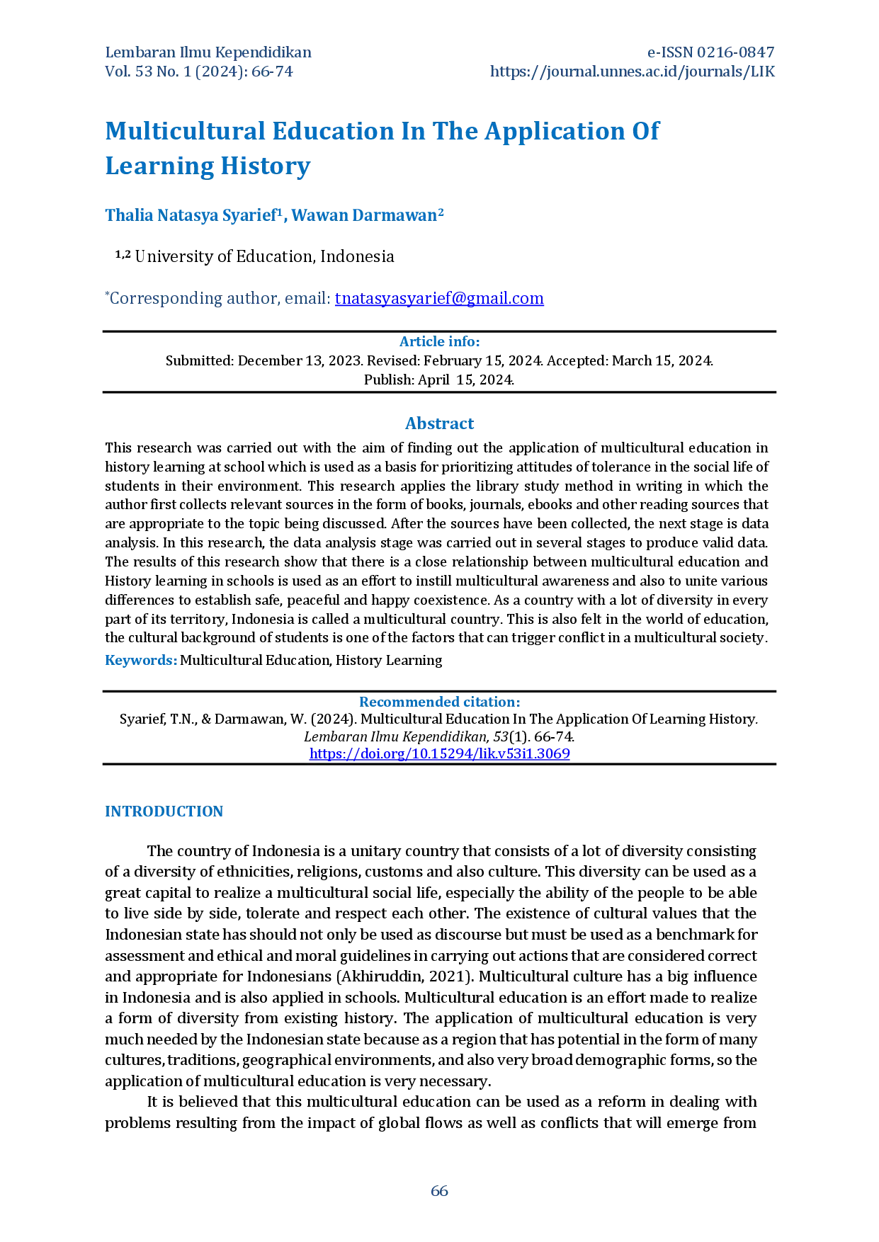 juris Multicultural Education in the Application of Learning History