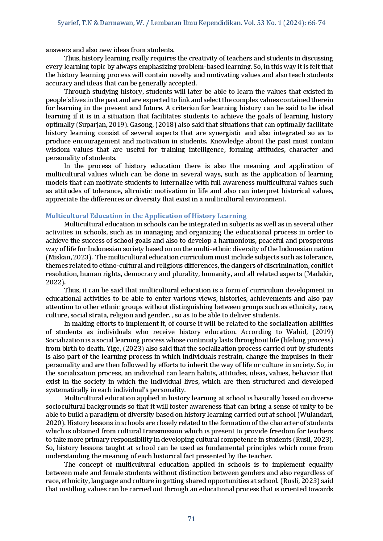 juris Multicultural Education in the Application of Learning History