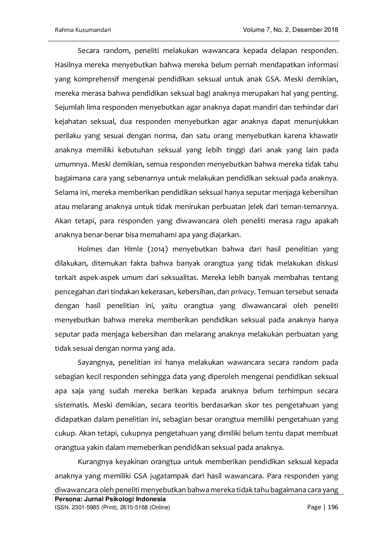 JURIS Pengetahuan Orangtua Mengenai Pendidikan Seksual Bagi Anak dengan Gangguan Spektrum