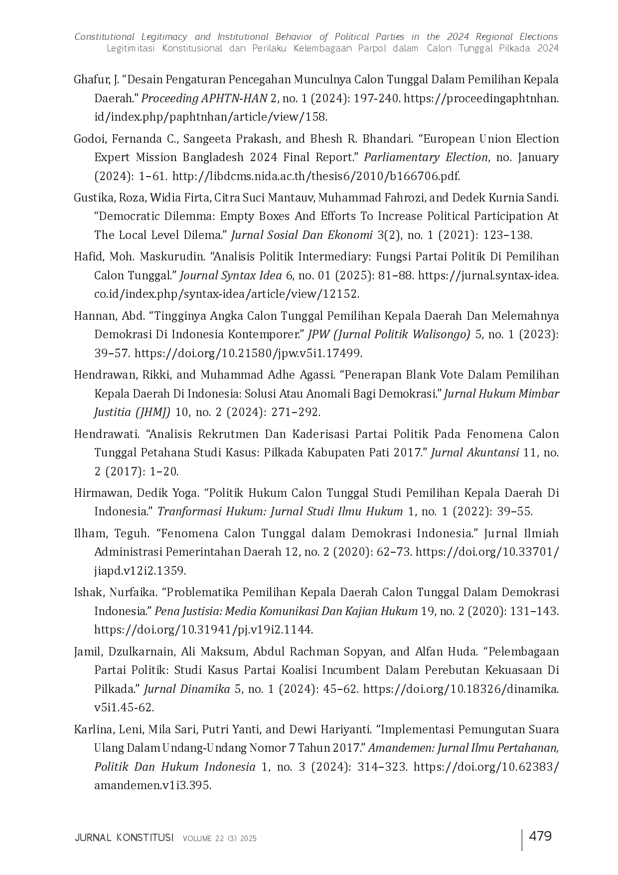 juris Constitutional Legitimacy and Institutional Behavior of Political Parties in the 2024 Regional Elections Legitimitasi Konstitusional dan Perilaku Kelembagaan Parpol dalam Calon Tunggal Pilkada 2024