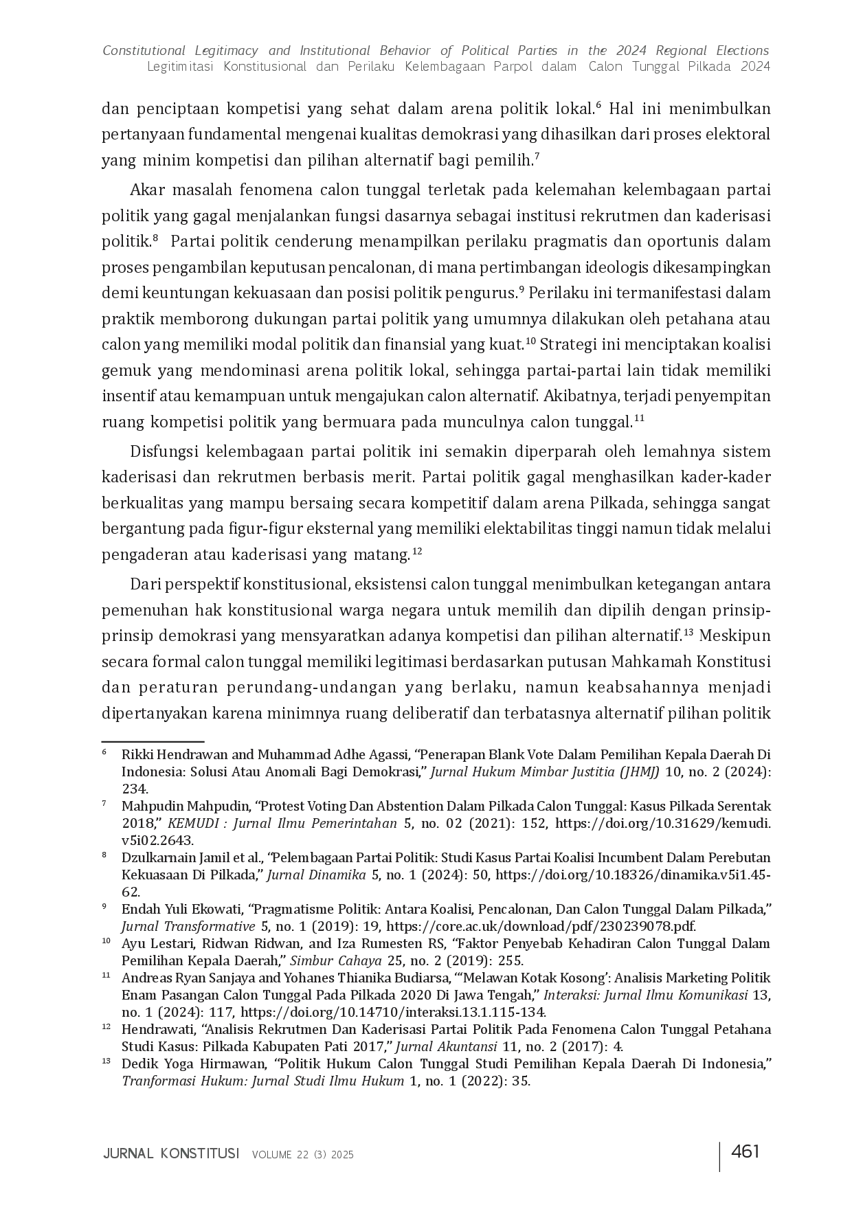 juris Constitutional Legitimacy and Institutional Behavior of Political Parties in the 2024 Regional Elections Legitimitasi Konstitusional dan Perilaku Kelembagaan Parpol dalam Calon Tunggal Pilkada 2024