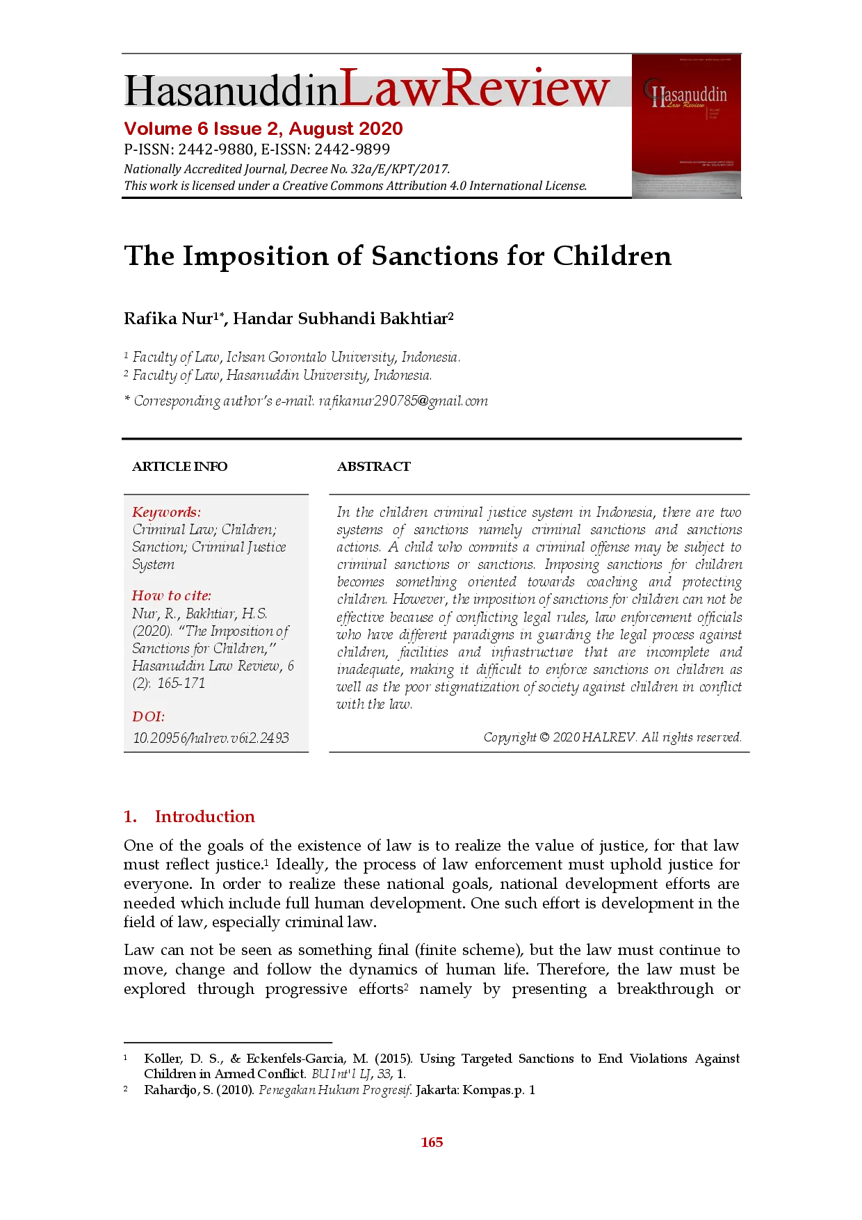 juris The Imposition of Sanctions for Children