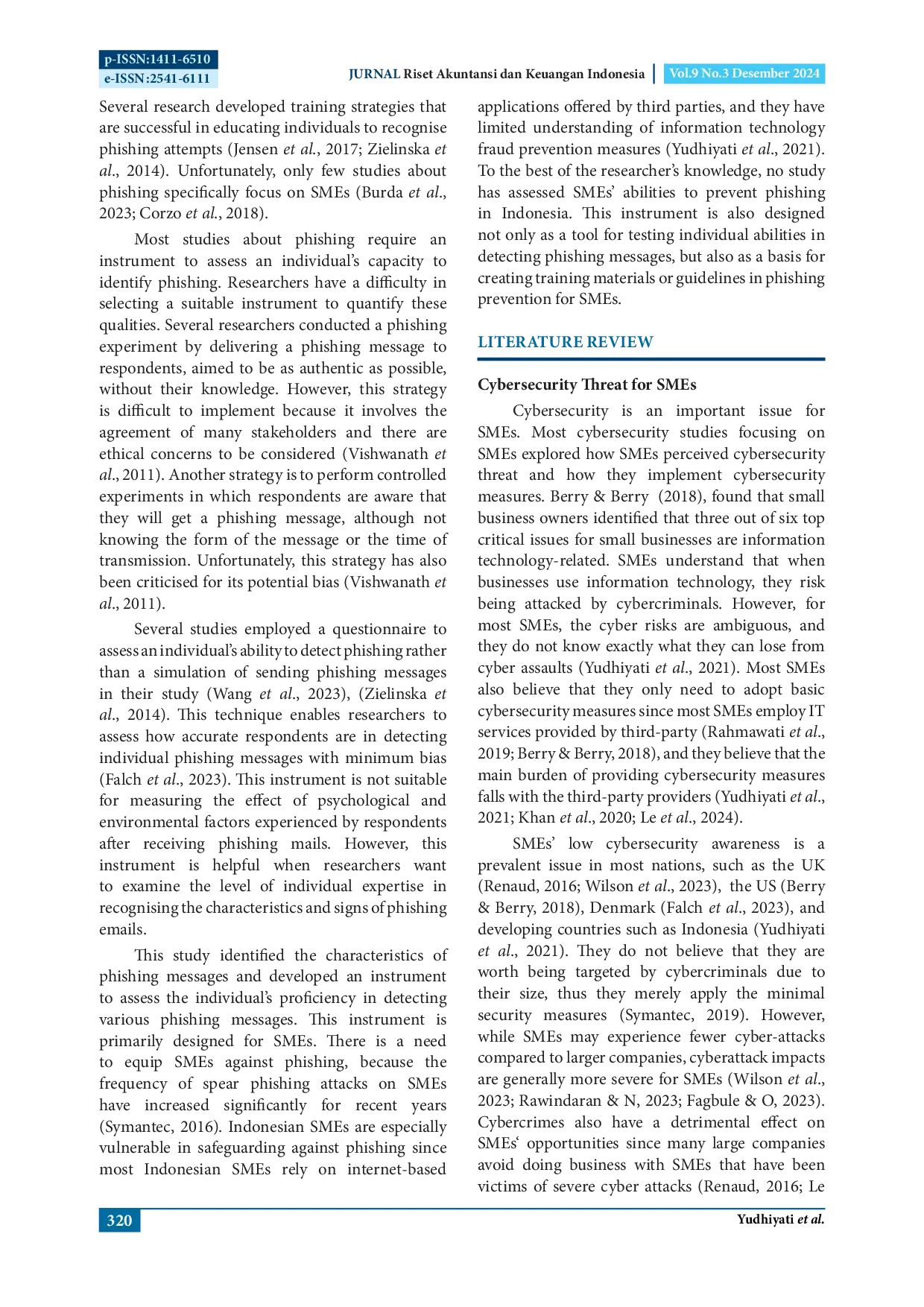 JURIS Indonesian SMEs and Cybersecurity Developing Instrument to Test SMEs Owners Capability in Detecting Phishing Emails