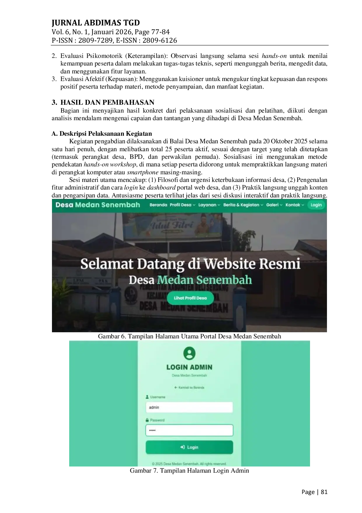 JURIS Sosialisasi Dan Pelatihan Pemanfaatan Portal Web Desa Medan Senembah Kabupaten Deli Serdang