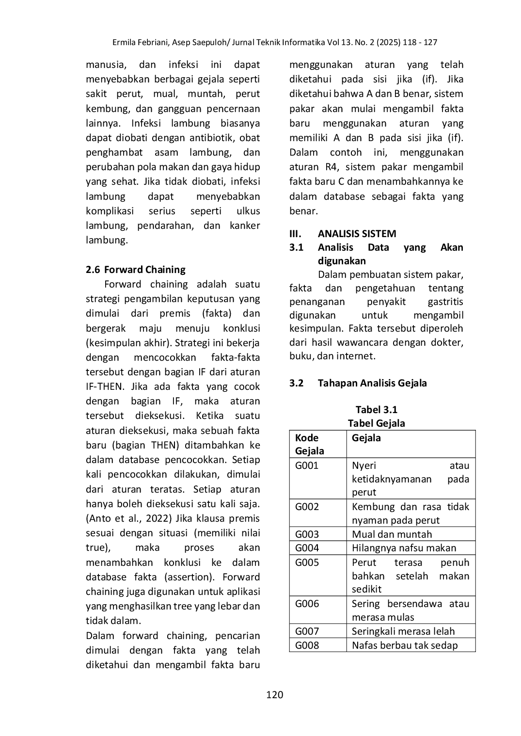 JURIS Sistem Pakar Diagnosa Penyakit Gastritis Berbasis Web Dengan Metode Forward Chaining