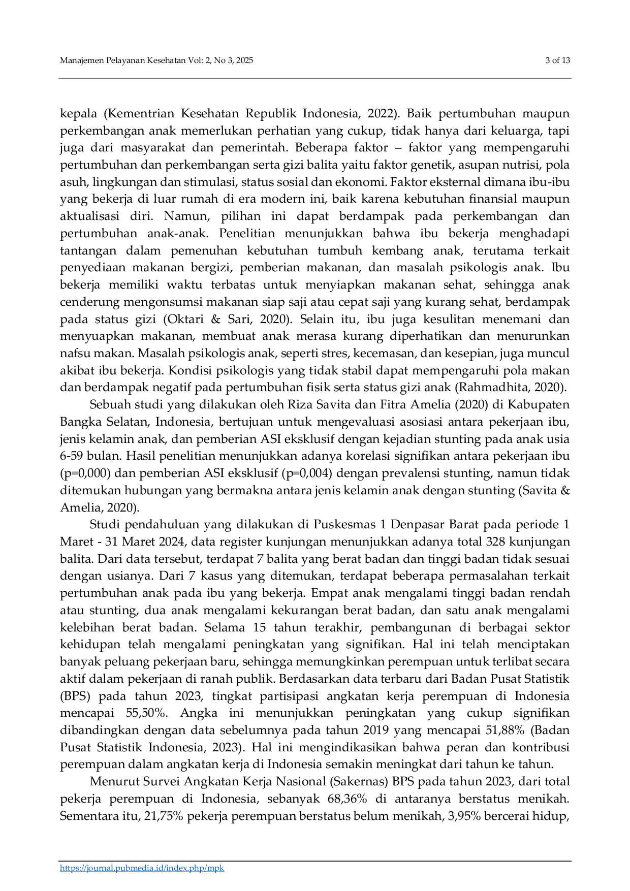 JURIS Gambaran Pertumbuhan Balita Usia 1 3 Tahun Pada Ibu yang Bekerja di Wilayah Kerja Unit Pelaksana Teknis Daerah Puskesmas I Denpasar Barat