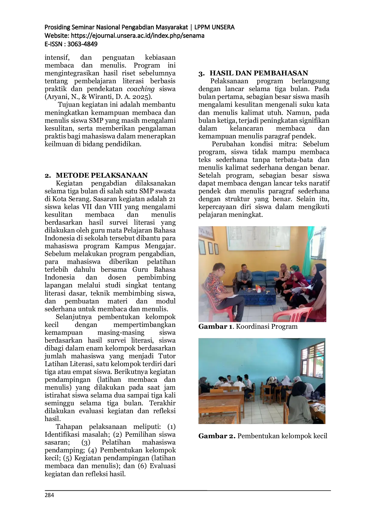 JURIS Pendampingan Literasi Siswa Sekolah Menengah Pertama Untuk Meningkatkan Kemampuan Baca Tulis